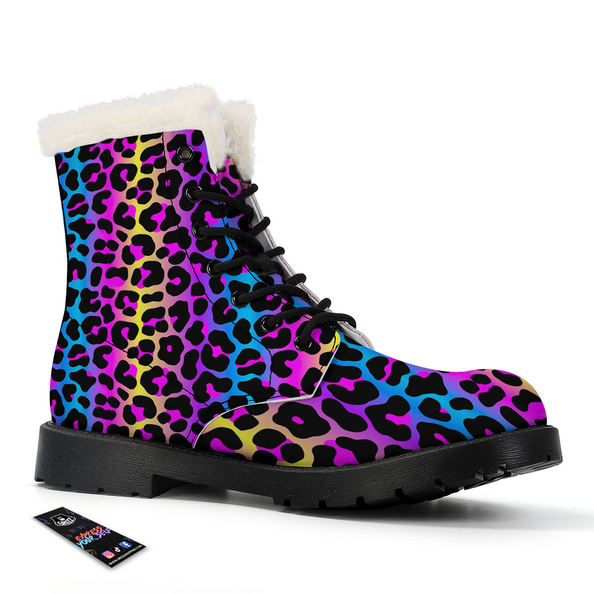 Leopard Rainbow Print Pattern Winter Boots-grizzshop