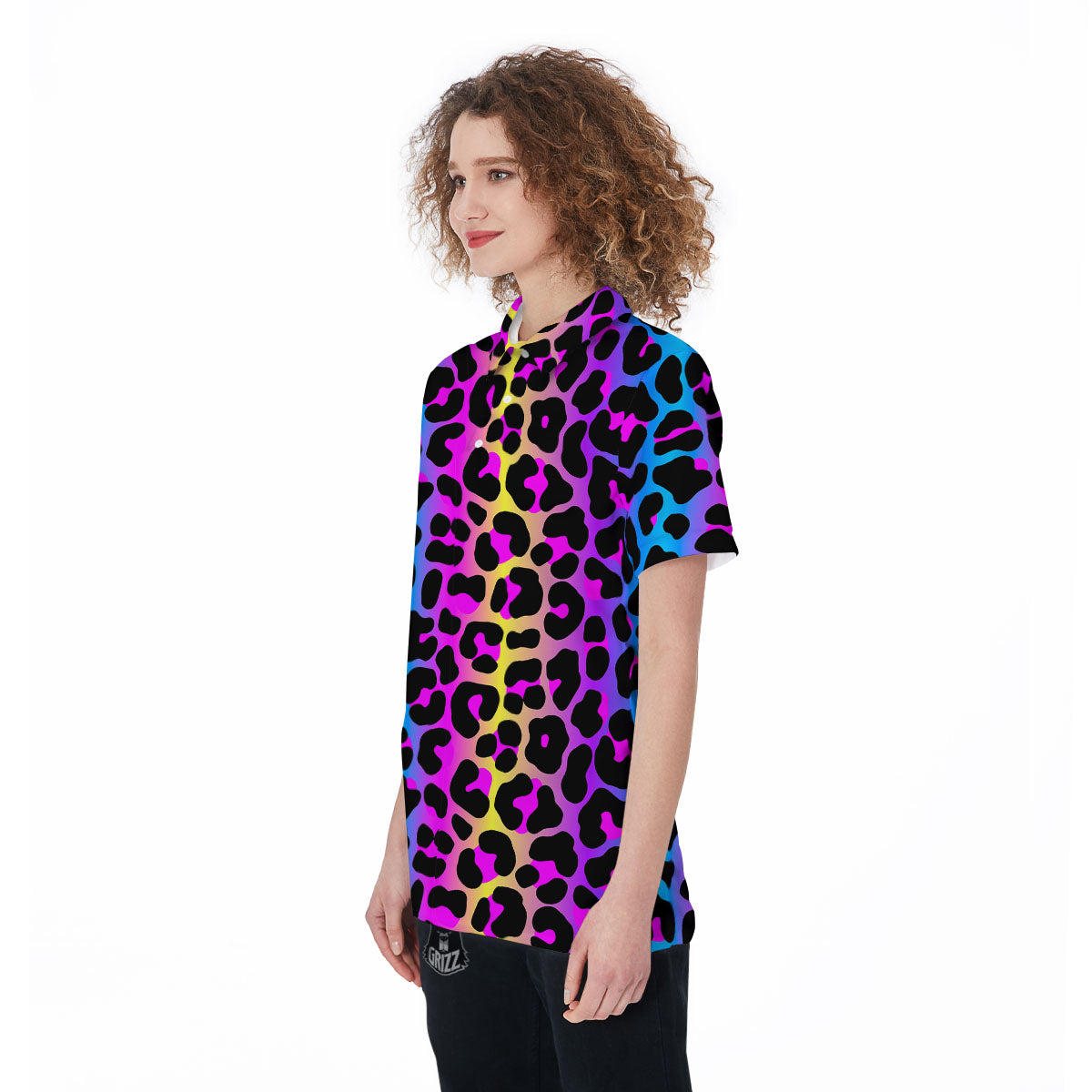 Leopard Rainbow Print Pattern Women's Golf Shirts-grizzshop