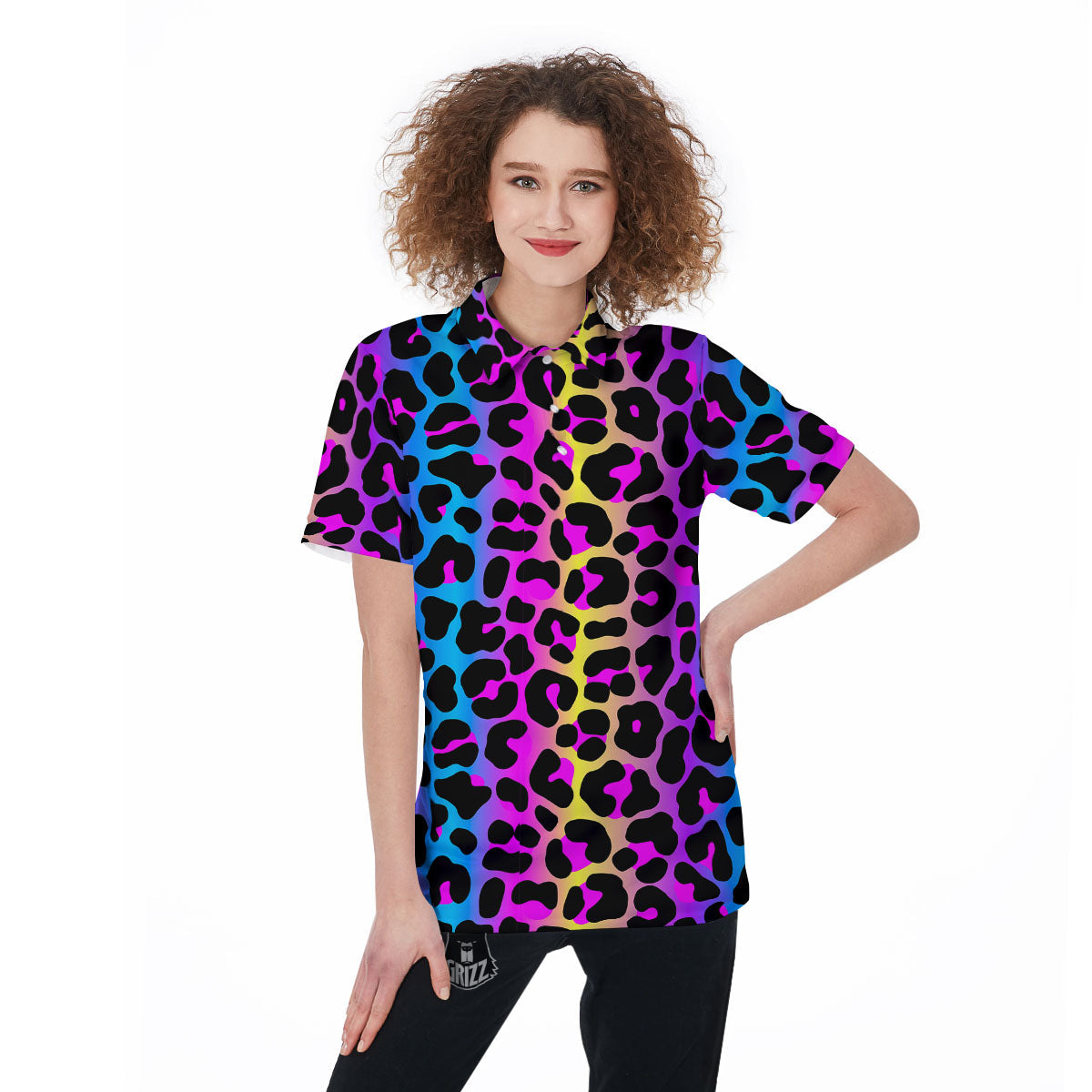 Leopard Rainbow Print Pattern Women's Golf Shirts-grizzshop