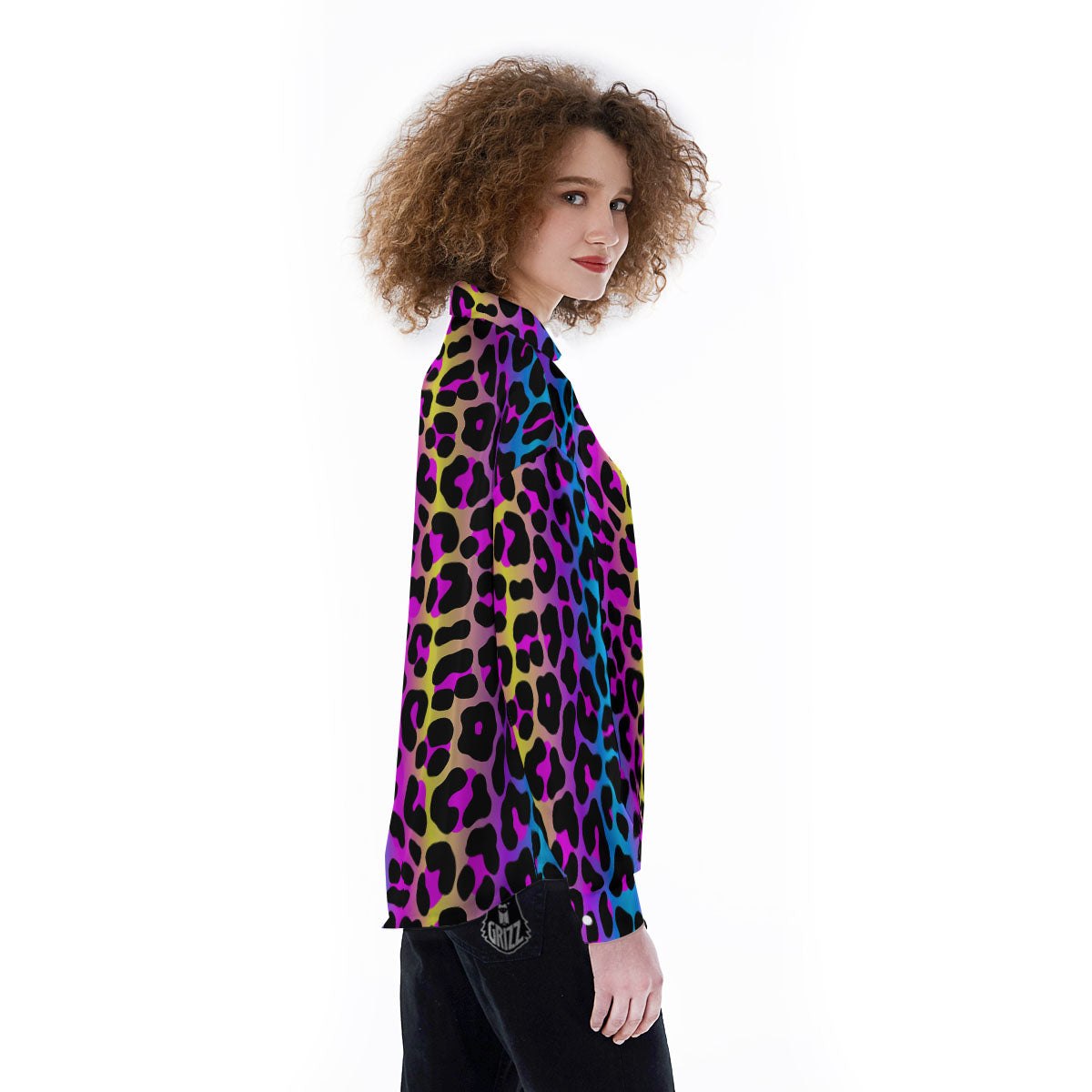 Leopard Rainbow Print Pattern Women's Long Sleeve Shirts-grizzshop