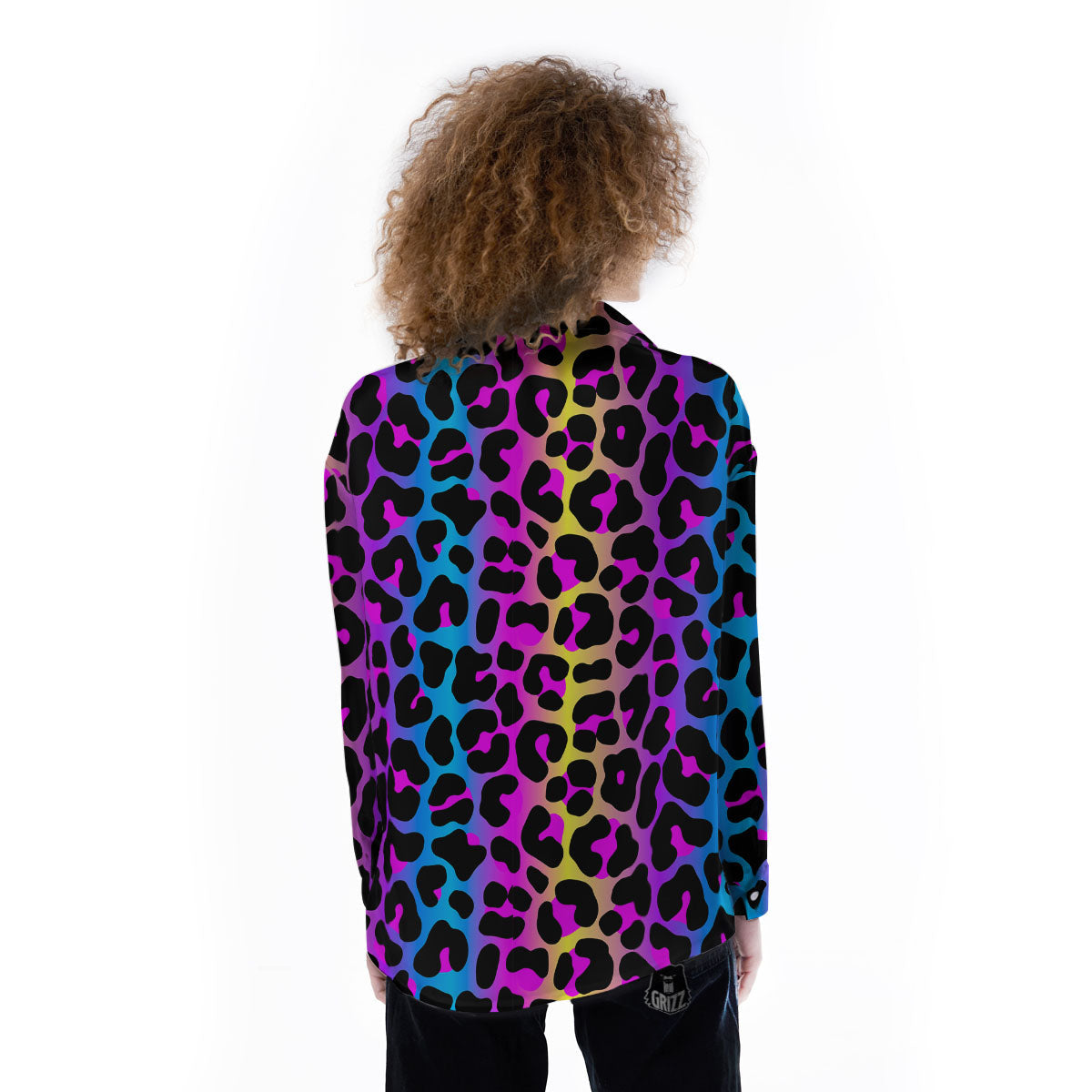 Leopard Rainbow Print Pattern Women's Long Sleeve Shirts-grizzshop