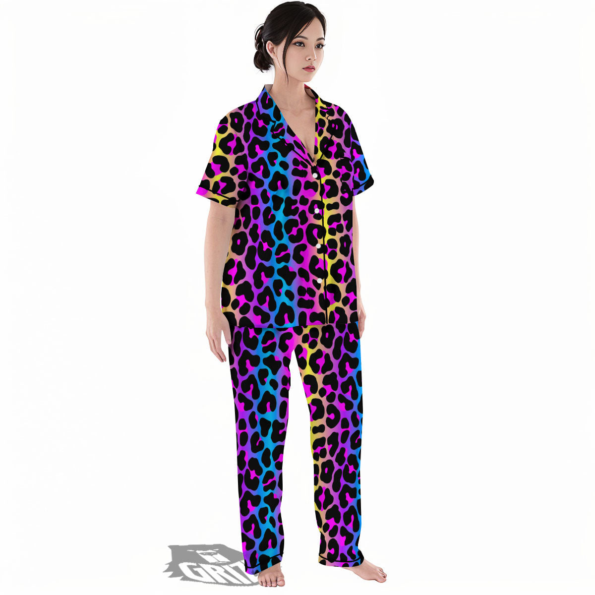 Leopard Rainbow Print Pattern Women's Pajamas Set-grizzshop