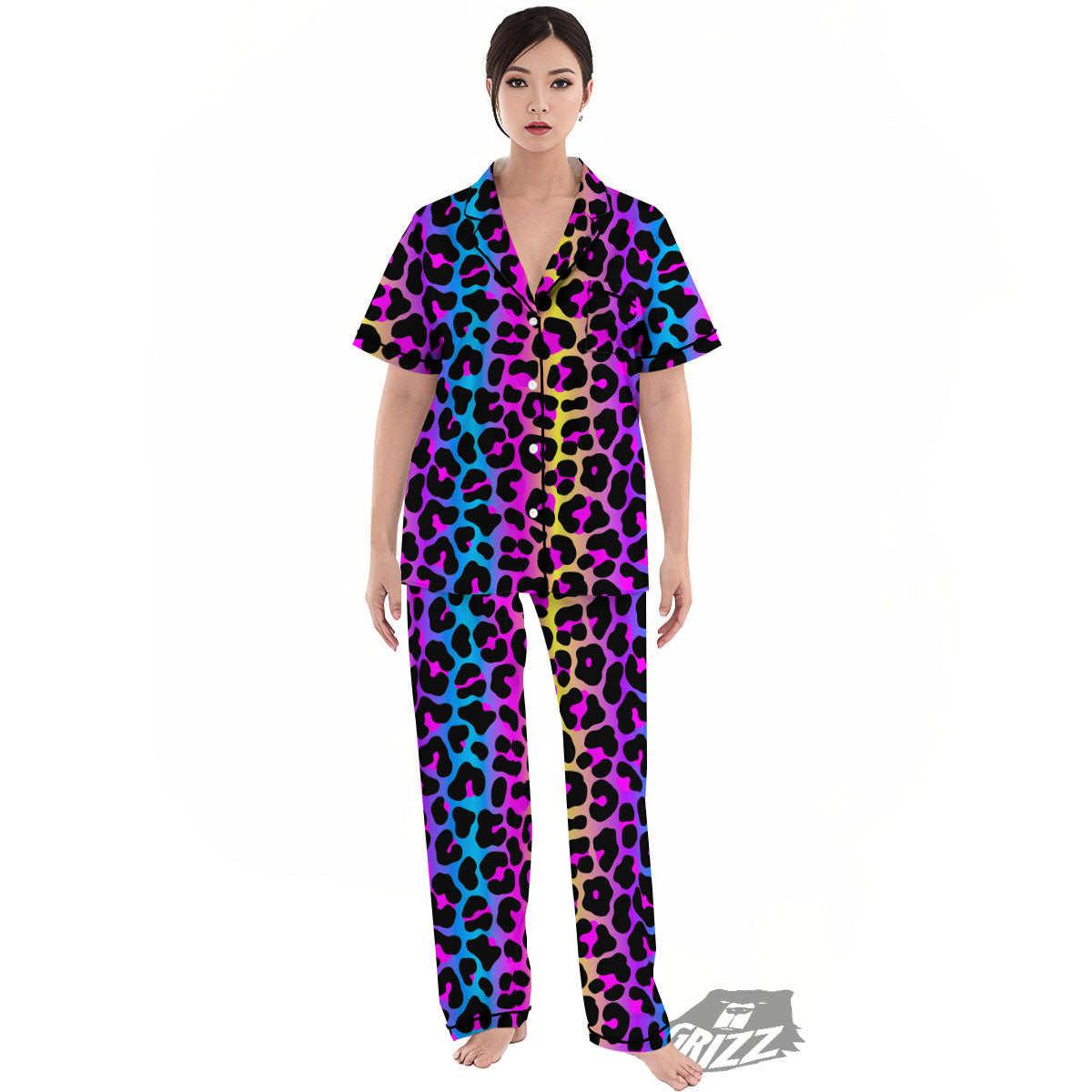 Leopard Rainbow Print Pattern Women's Pajamas Set-grizzshop