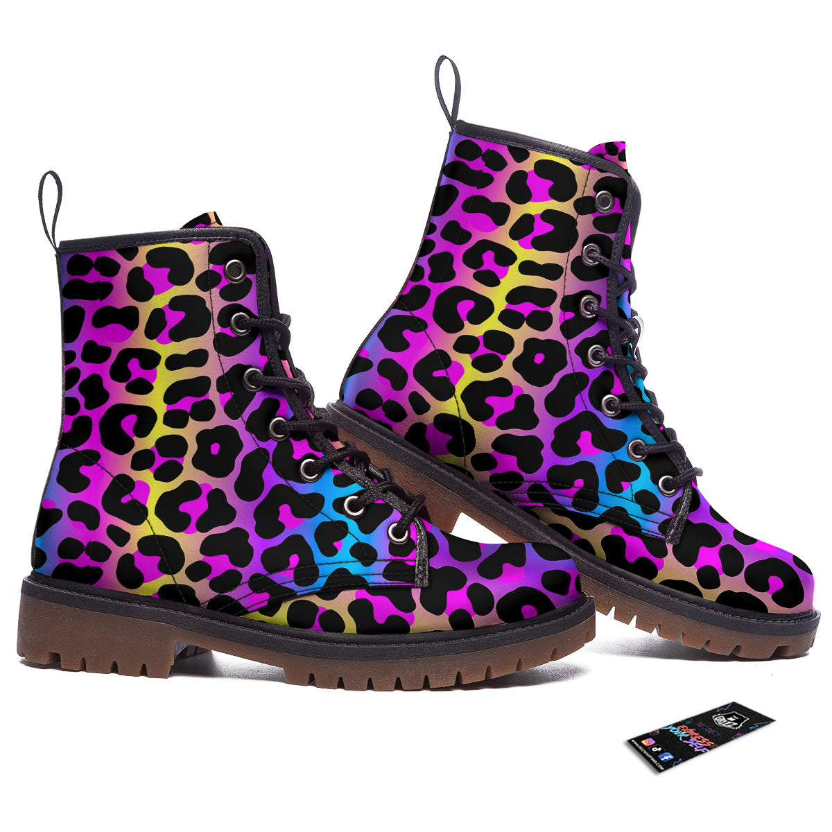 Leopard Rainbow Print Pattern Work Boots-grizzshop