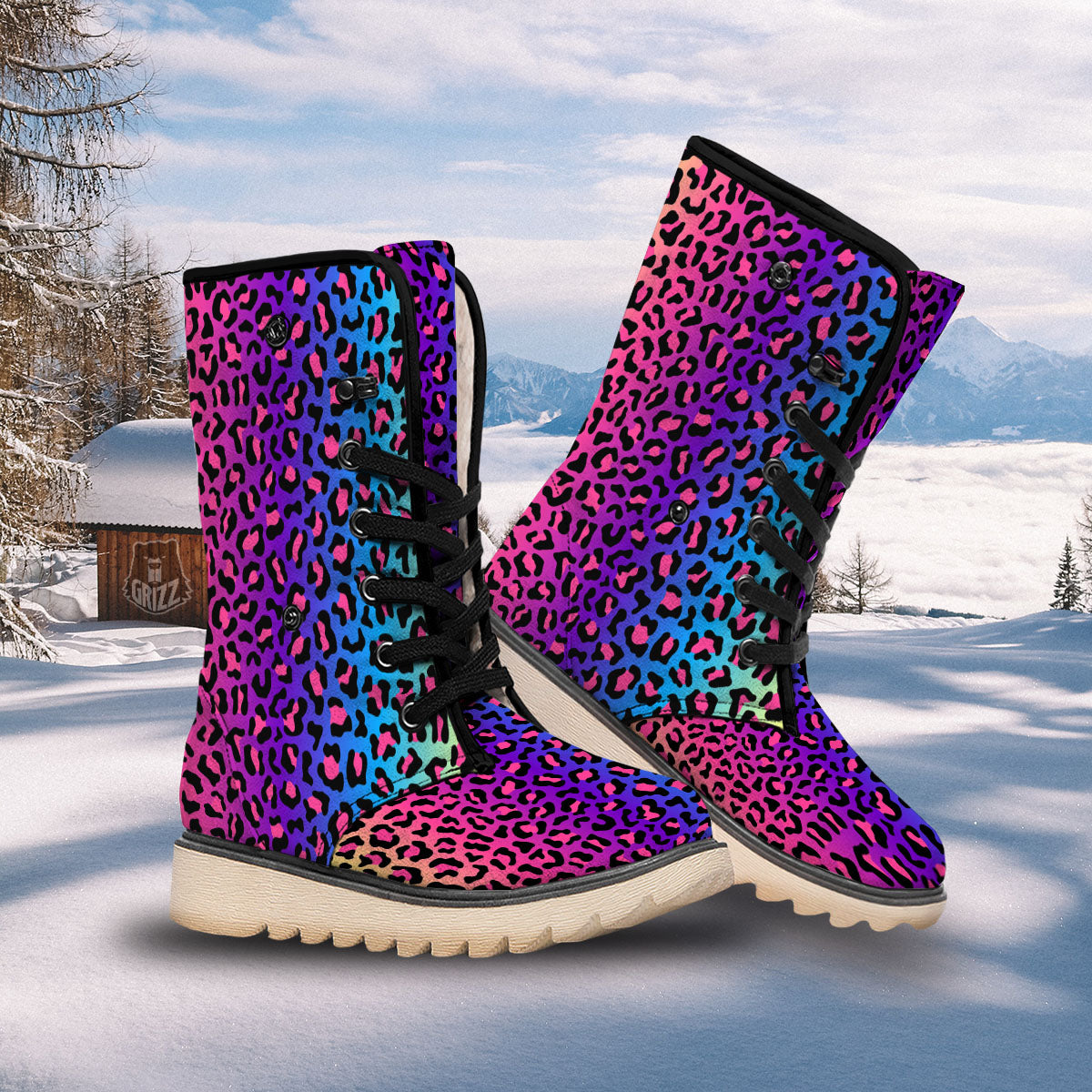 Leopard Rainbow Print Snow Boots-grizzshop
