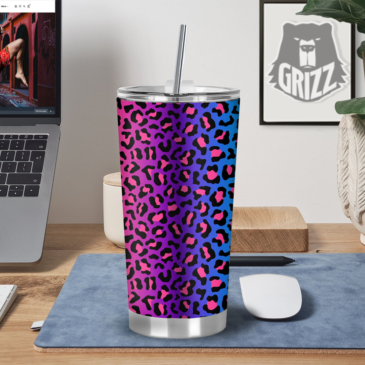 Leopard Rainbow Print Tumbler-grizzshop