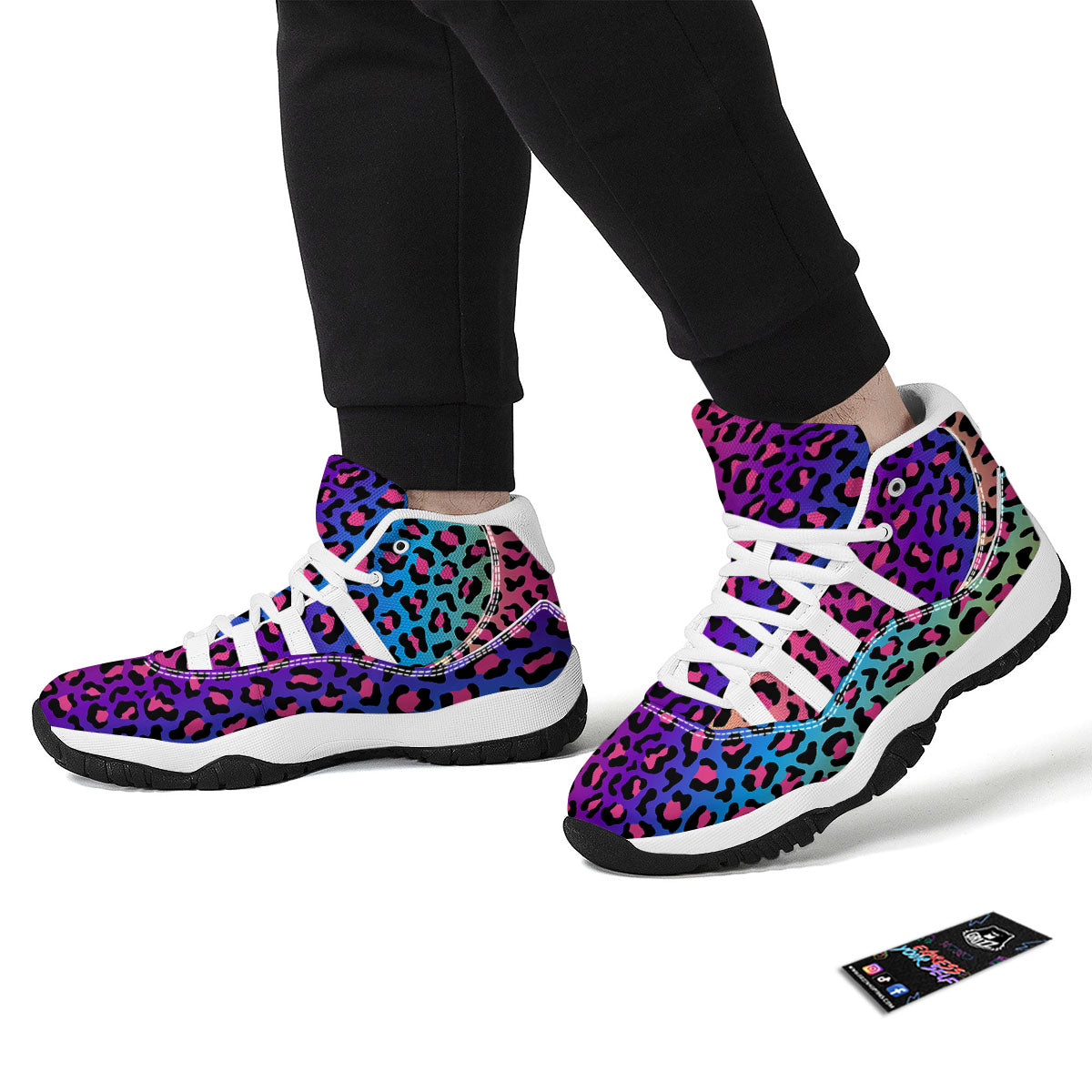 Leopard Rainbow Print White Bball Shoes-grizzshop