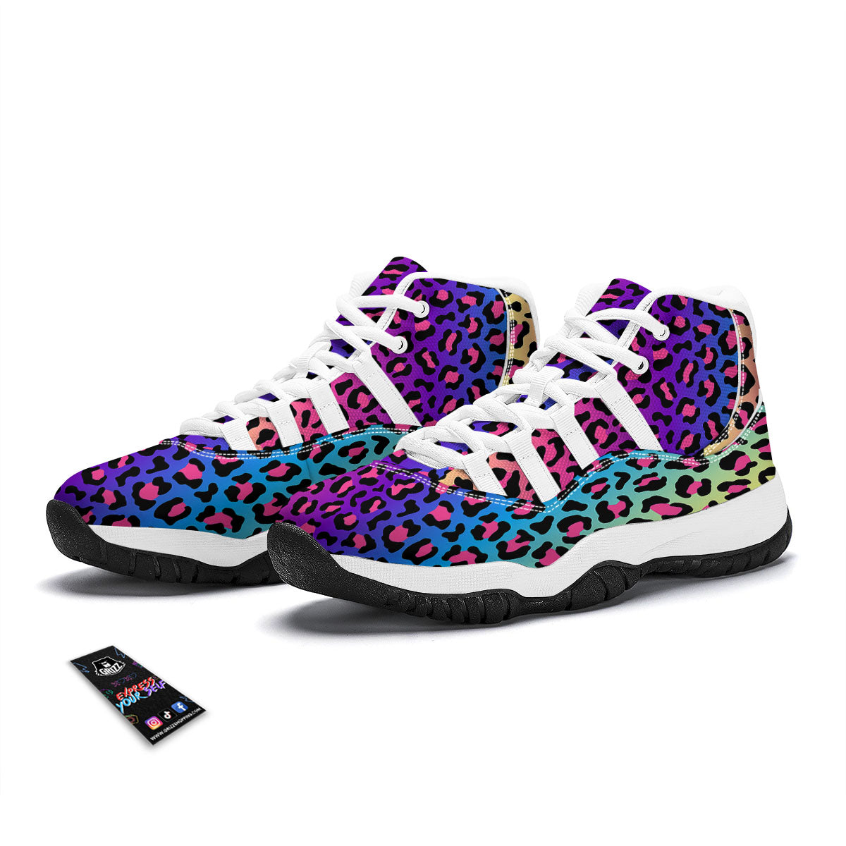 Leopard Rainbow Print White Bball Shoes-grizzshop