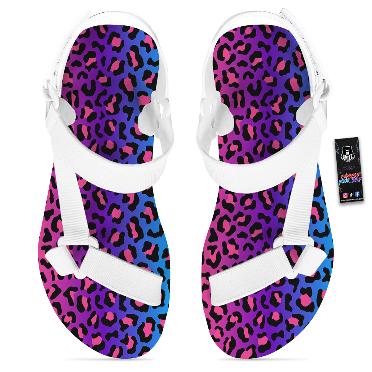 Leopard Rainbow Print White Open Toe Sandals-grizzshop