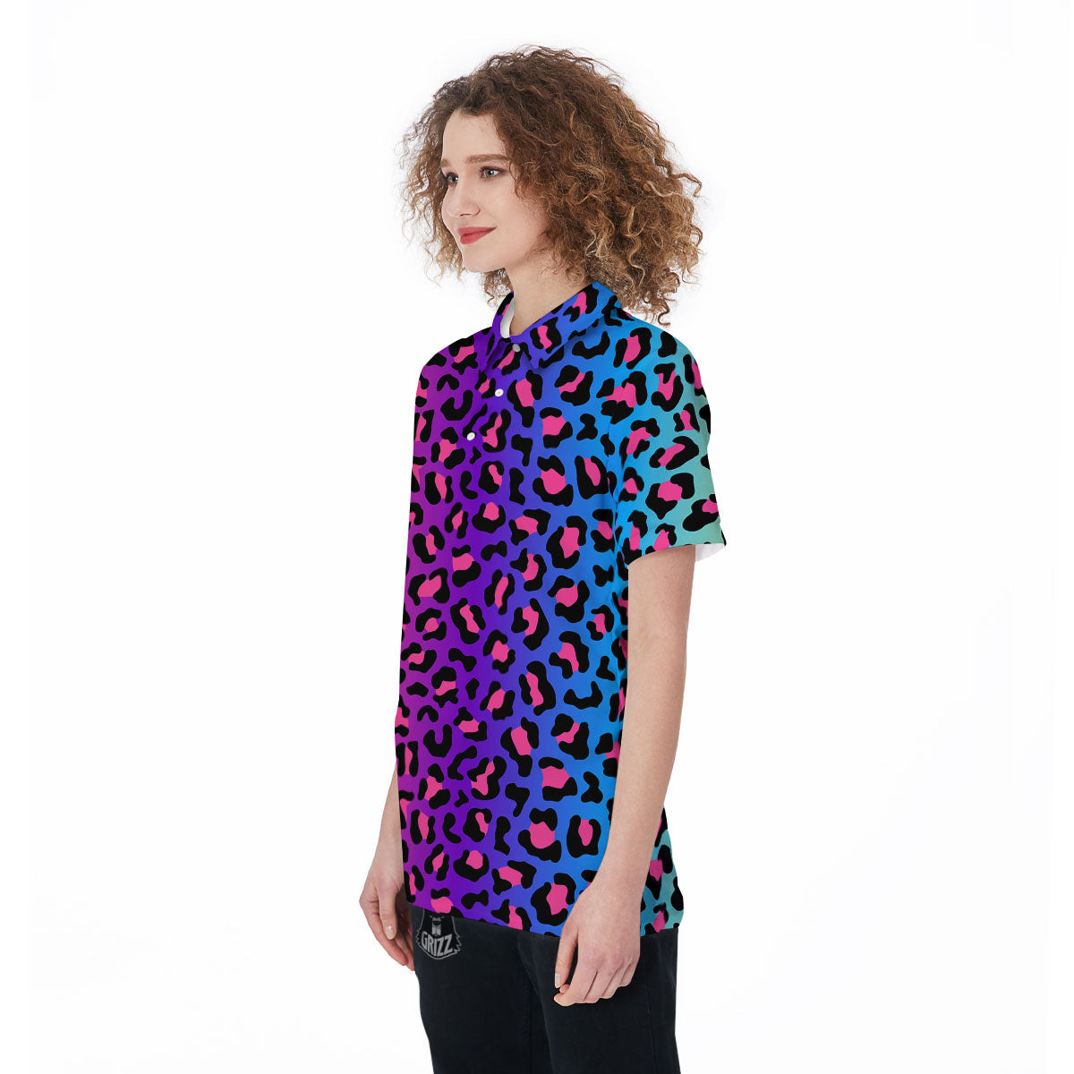 Leopard Rainbow Print Women's Golf Shirts-grizzshop