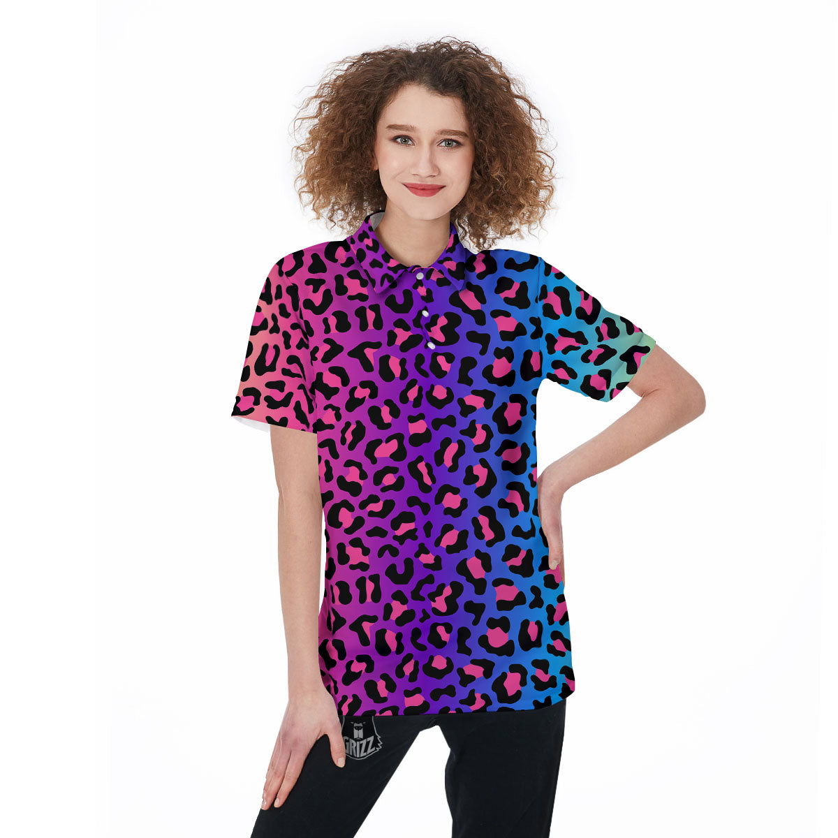 Leopard Rainbow Print Women's Golf Shirts-grizzshop