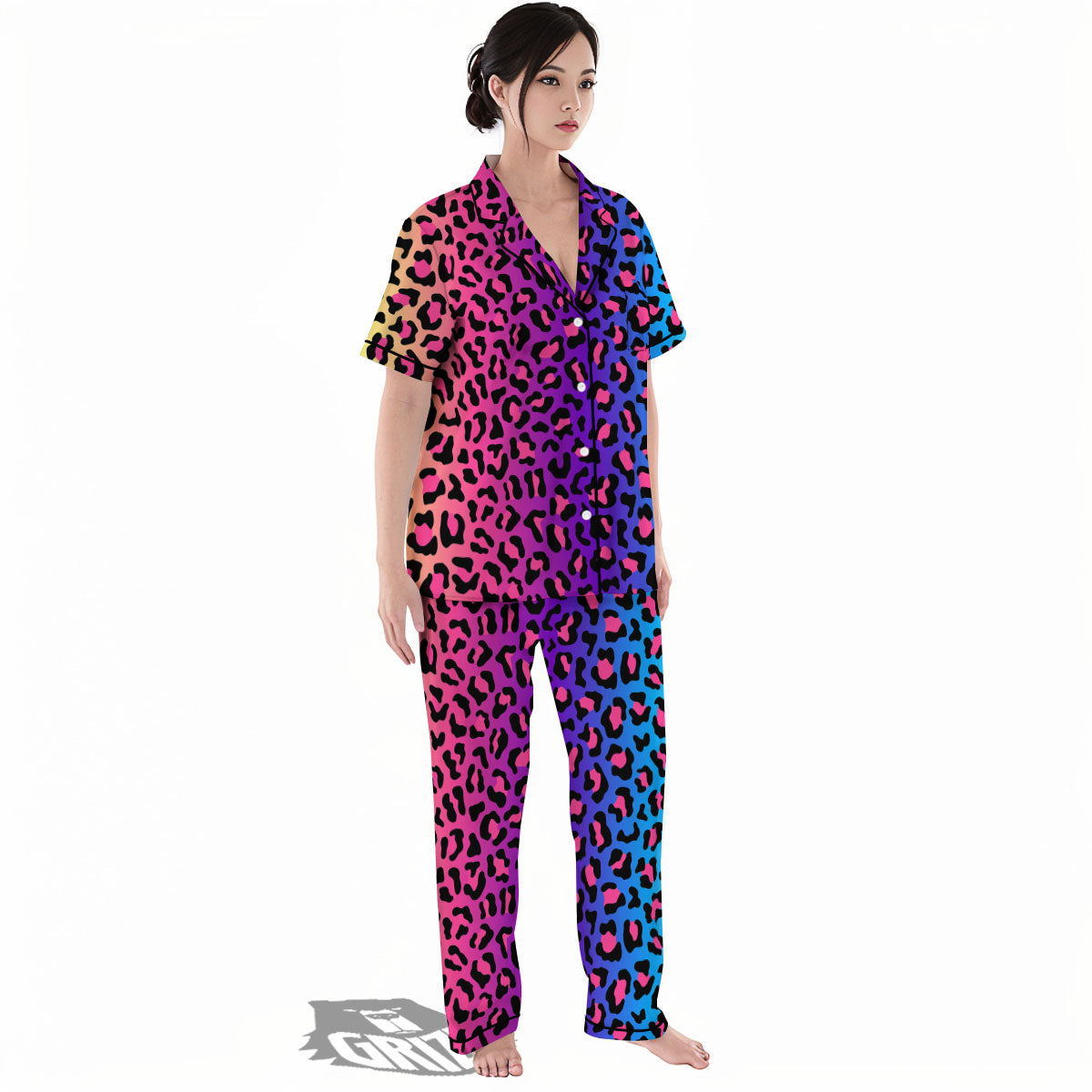 Leopard Rainbow Print Women's Pajamas Set-grizzshop