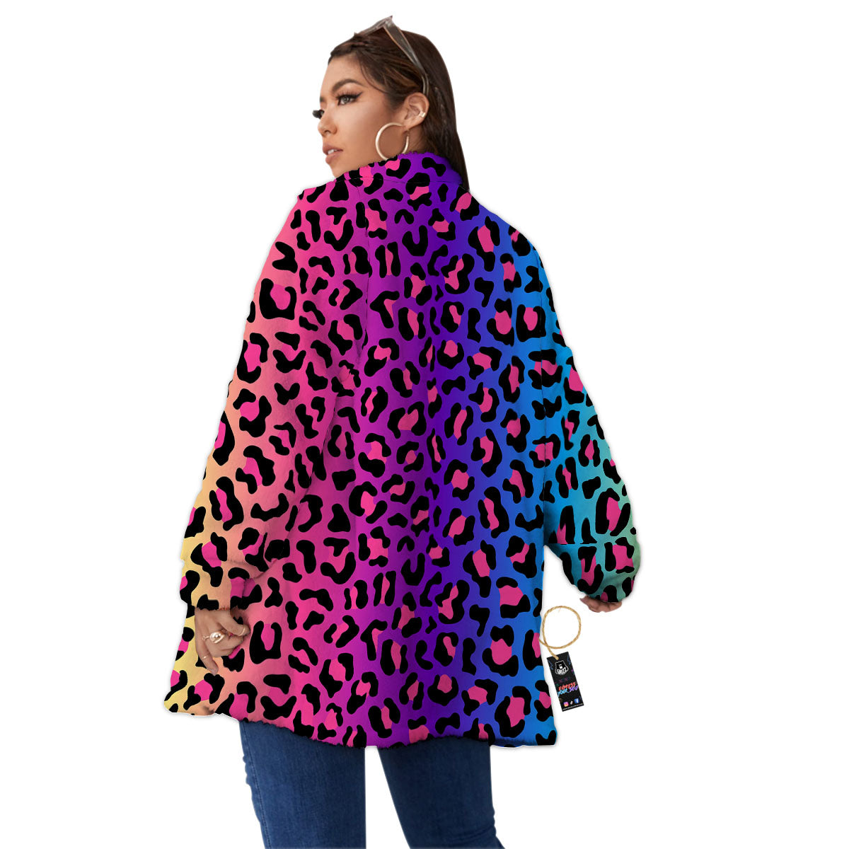 Leopard Rainbow Print Women's Sherpa Jacket-grizzshop