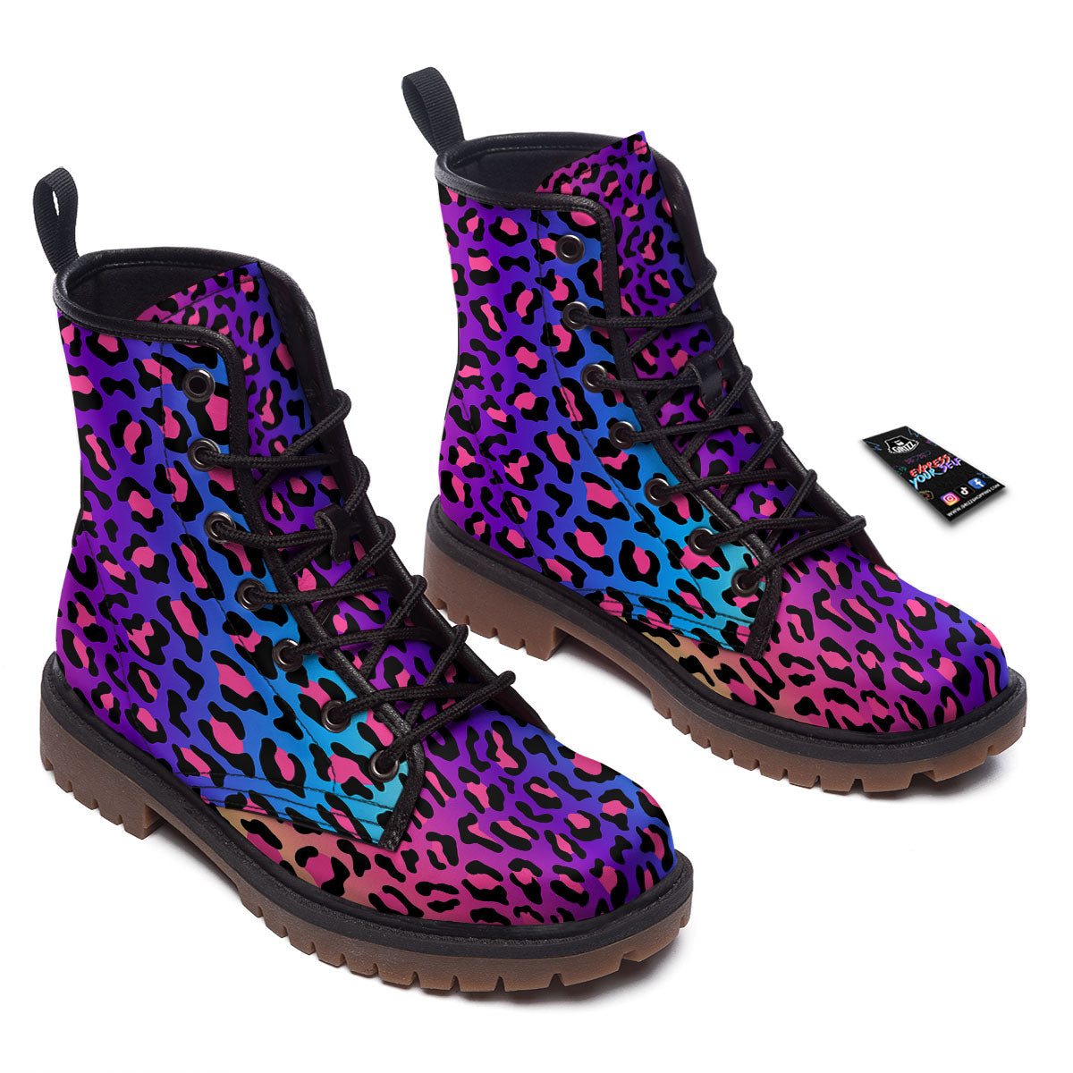 Leopard Rainbow Print Work Boots-grizzshop