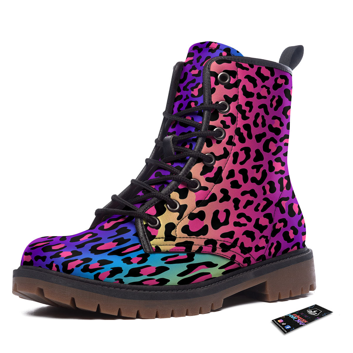 Leopard Rainbow Print Work Boots-grizzshop