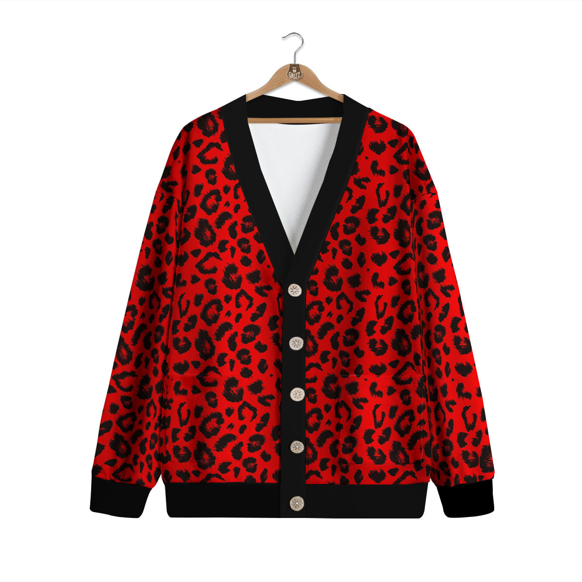 Leopard Red Print Pattern Cardigan-grizzshop