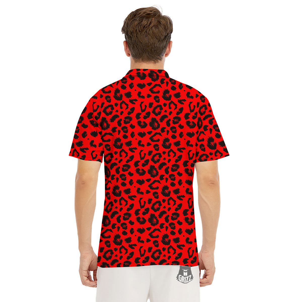 Leopard Red Print Pattern Men's Golf Shirts-grizzshop