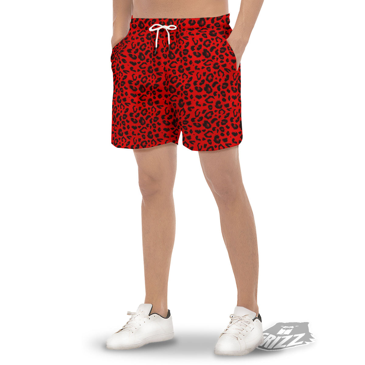 Leopard Red Print Pattern Men's Gym Shorts-grizzshop
