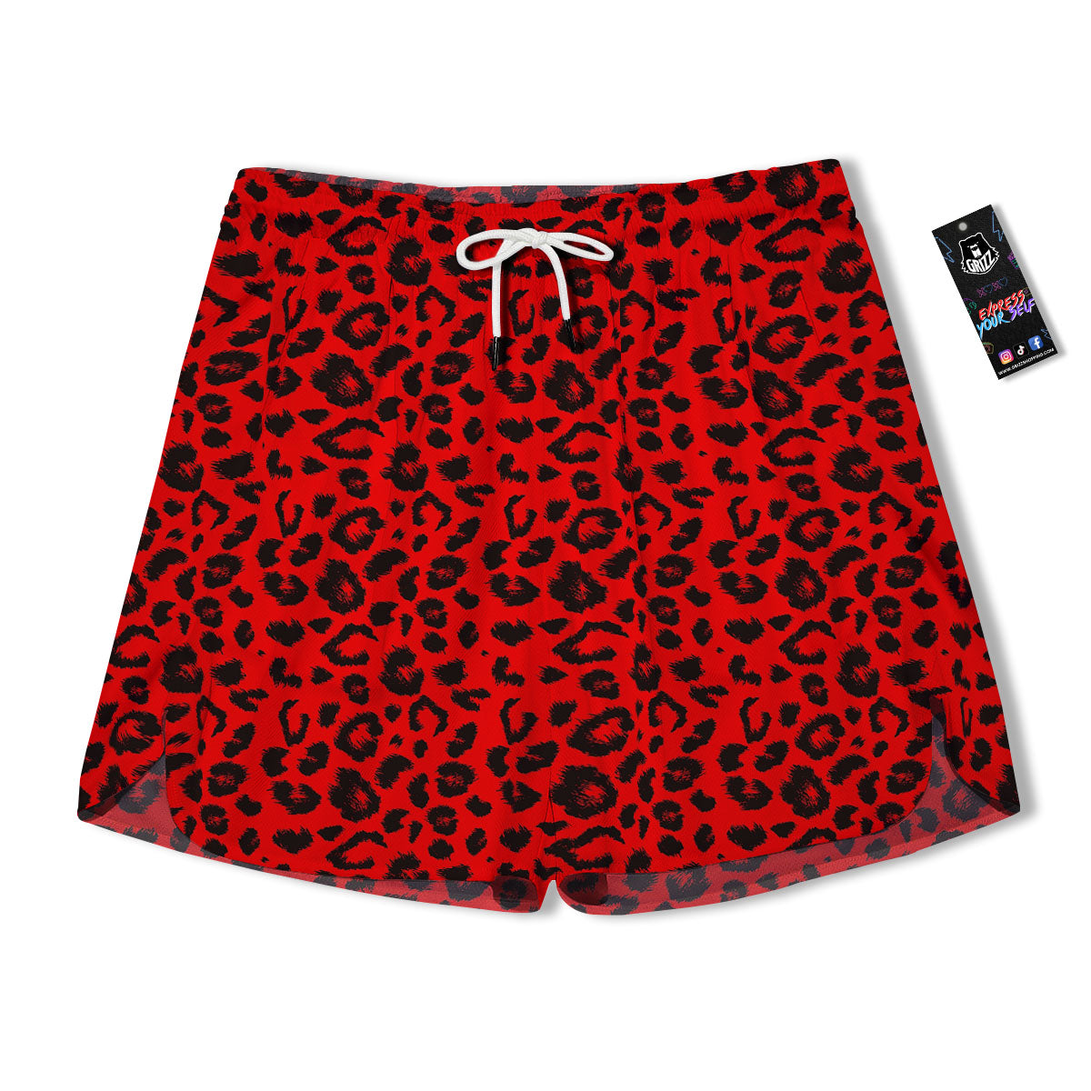Leopard Red Print Pattern Men's Running Shorts-grizzshop