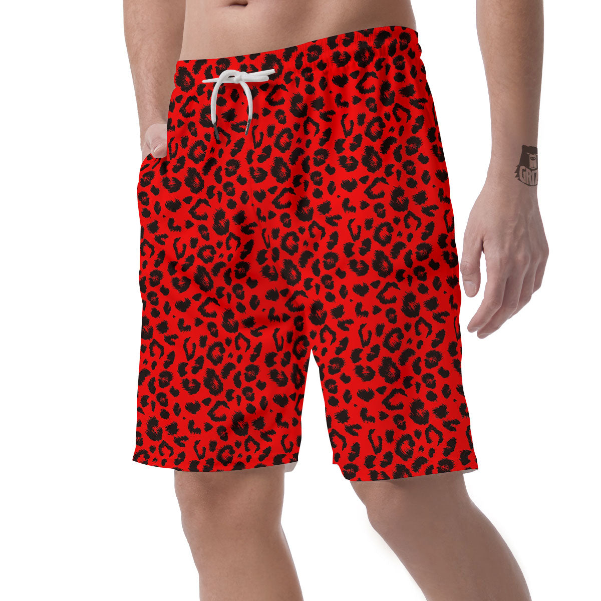Leopard Red Print Pattern Men's Shorts-grizzshop