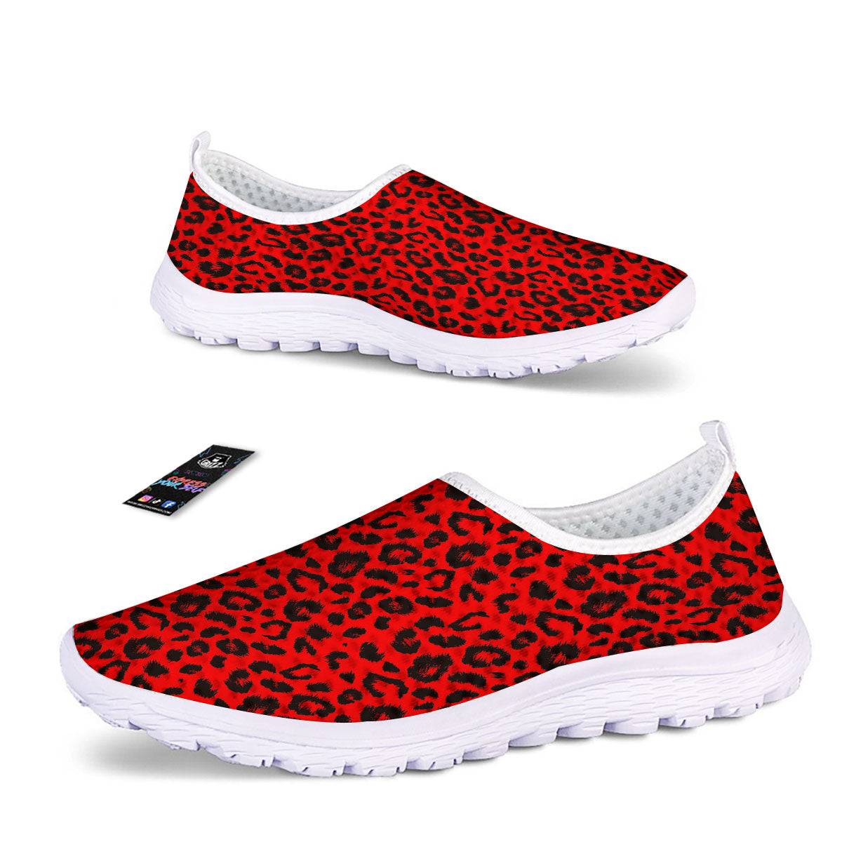 Leopard Red Print Pattern Nurse Shoes-grizzshop