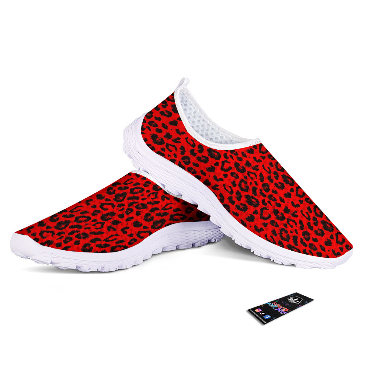Leopard Red Print Pattern Nurse Shoes-grizzshop