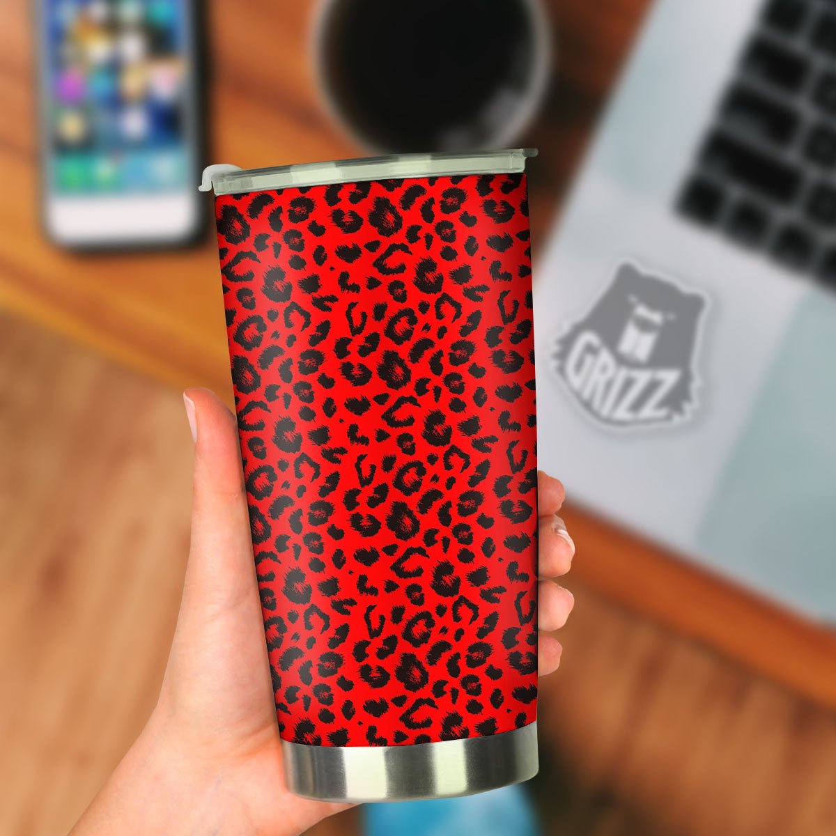 Leopard Red Print Pattern Tumbler-grizzshop