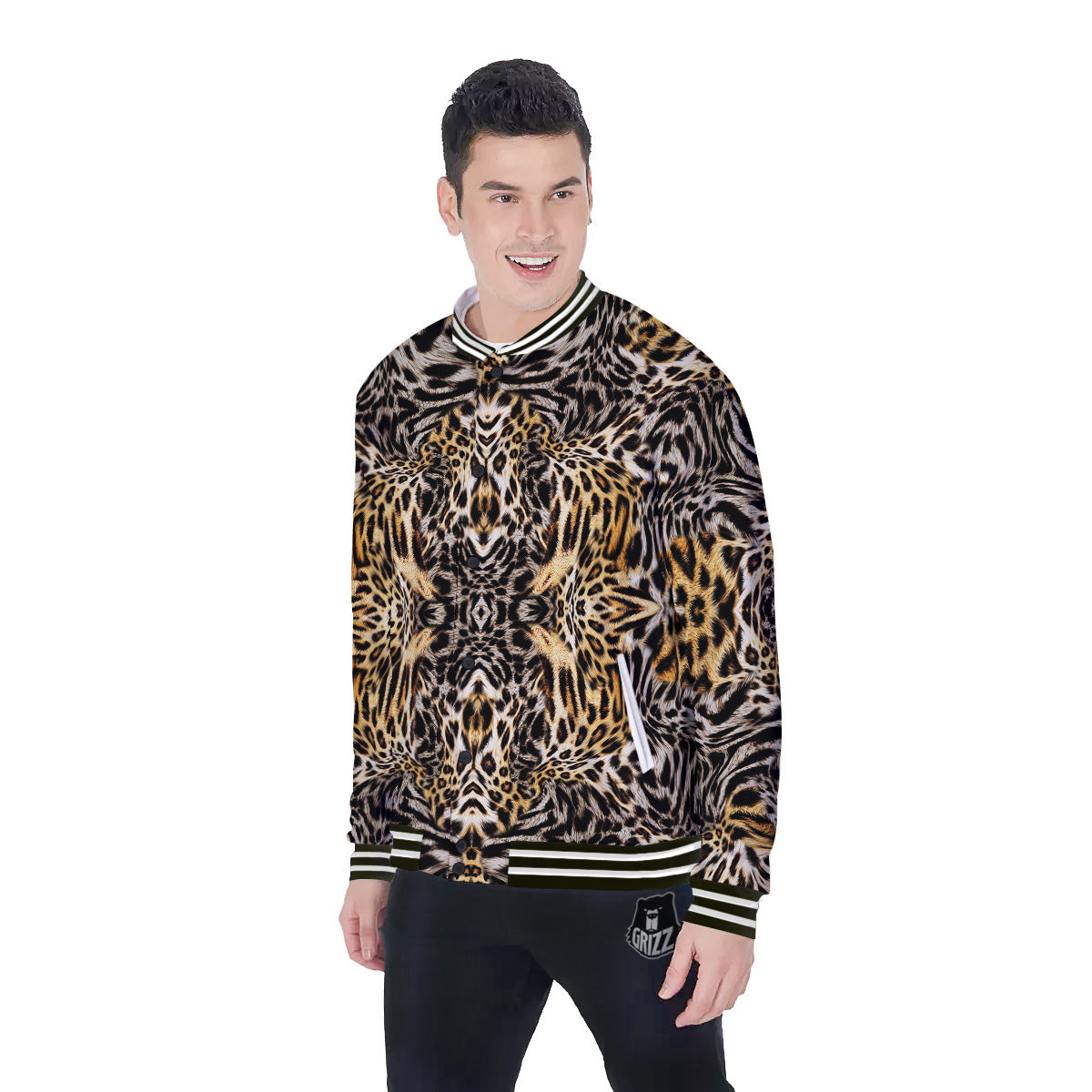 Leopard Skin Texture Print Pattern Baseball Jacket-grizzshop