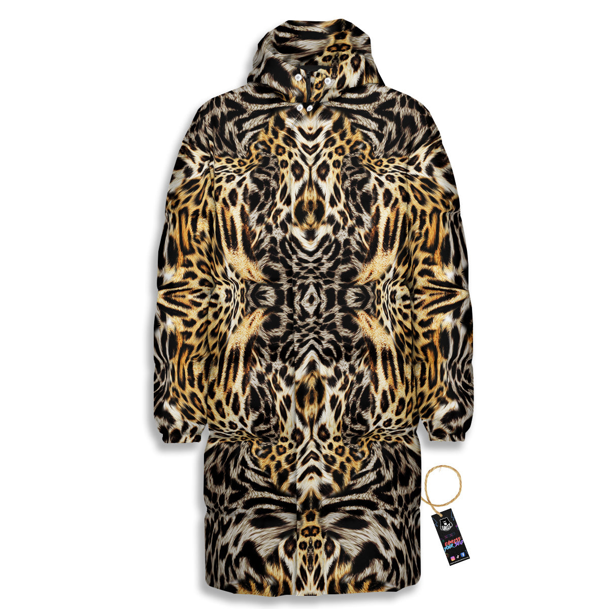 Leopard Skin Texture Print Pattern Long Down Jacket-grizzshop