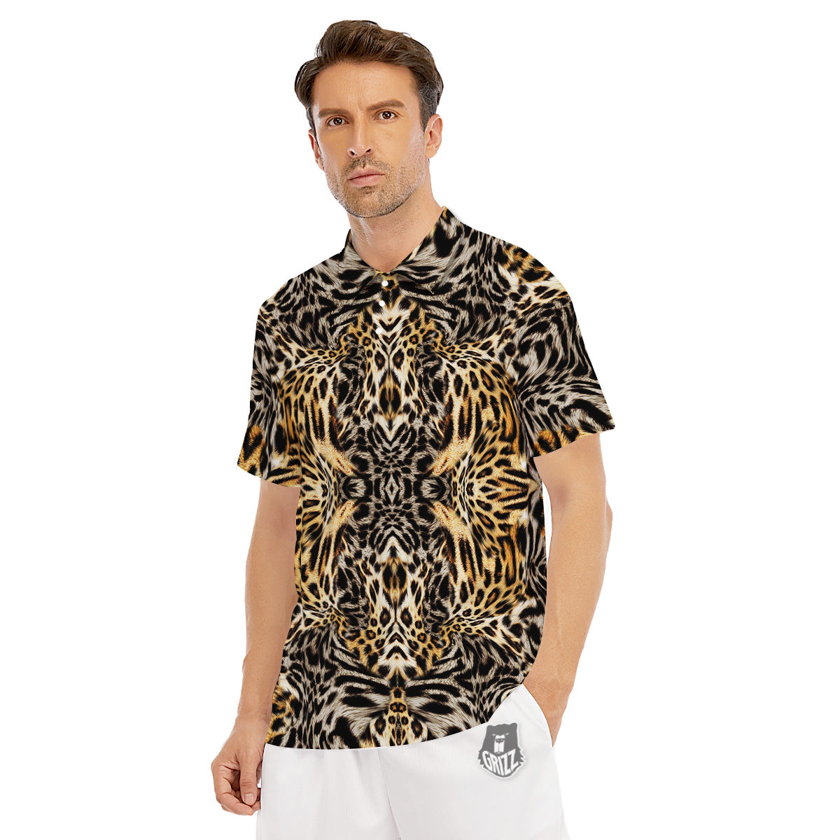 Leopard Skin Texture Print Pattern Men's Golf Shirts-grizzshop