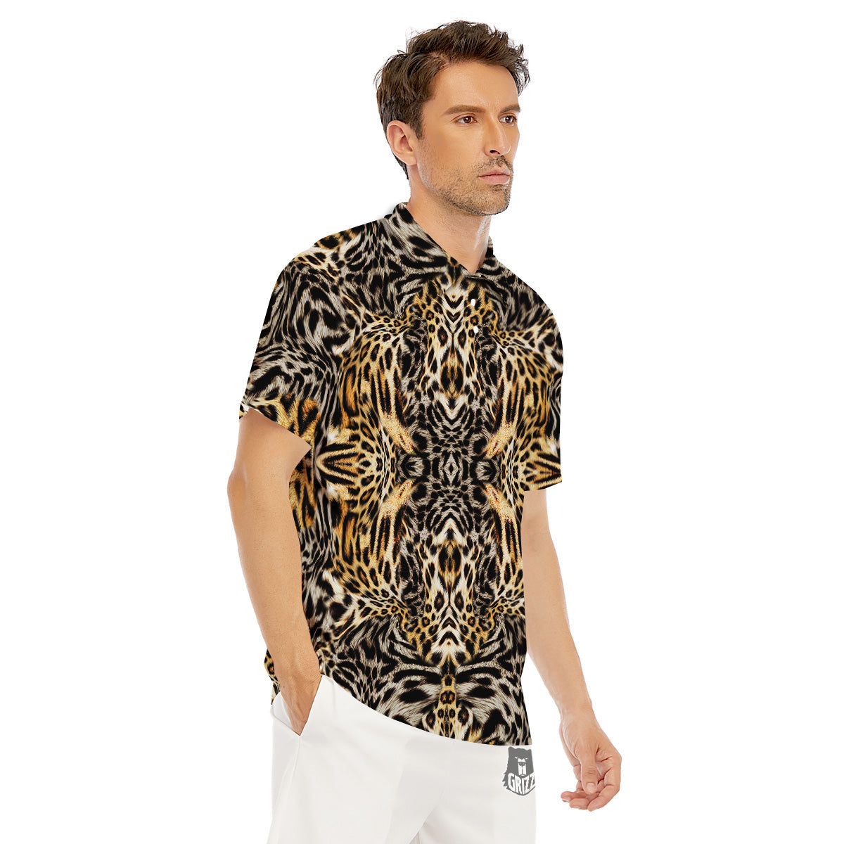 Leopard Skin Texture Print Pattern Men's Golf Shirts-grizzshop