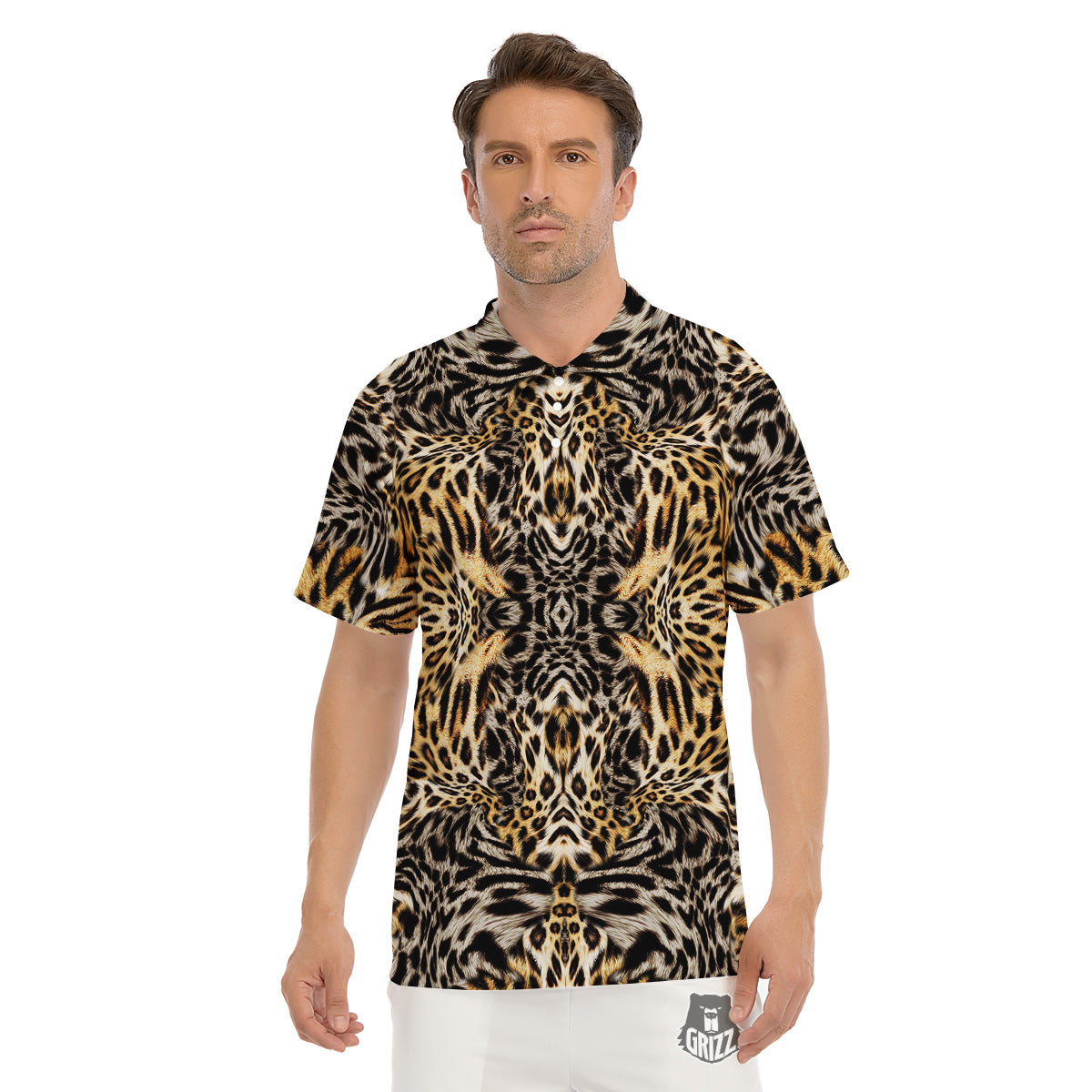 Leopard Skin Texture Print Pattern Men's Golf Shirts-grizzshop