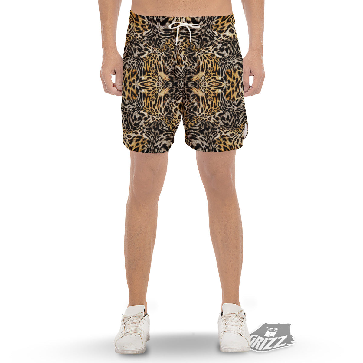 Leopard Skin Texture Print Pattern Men's Gym Shorts-grizzshop