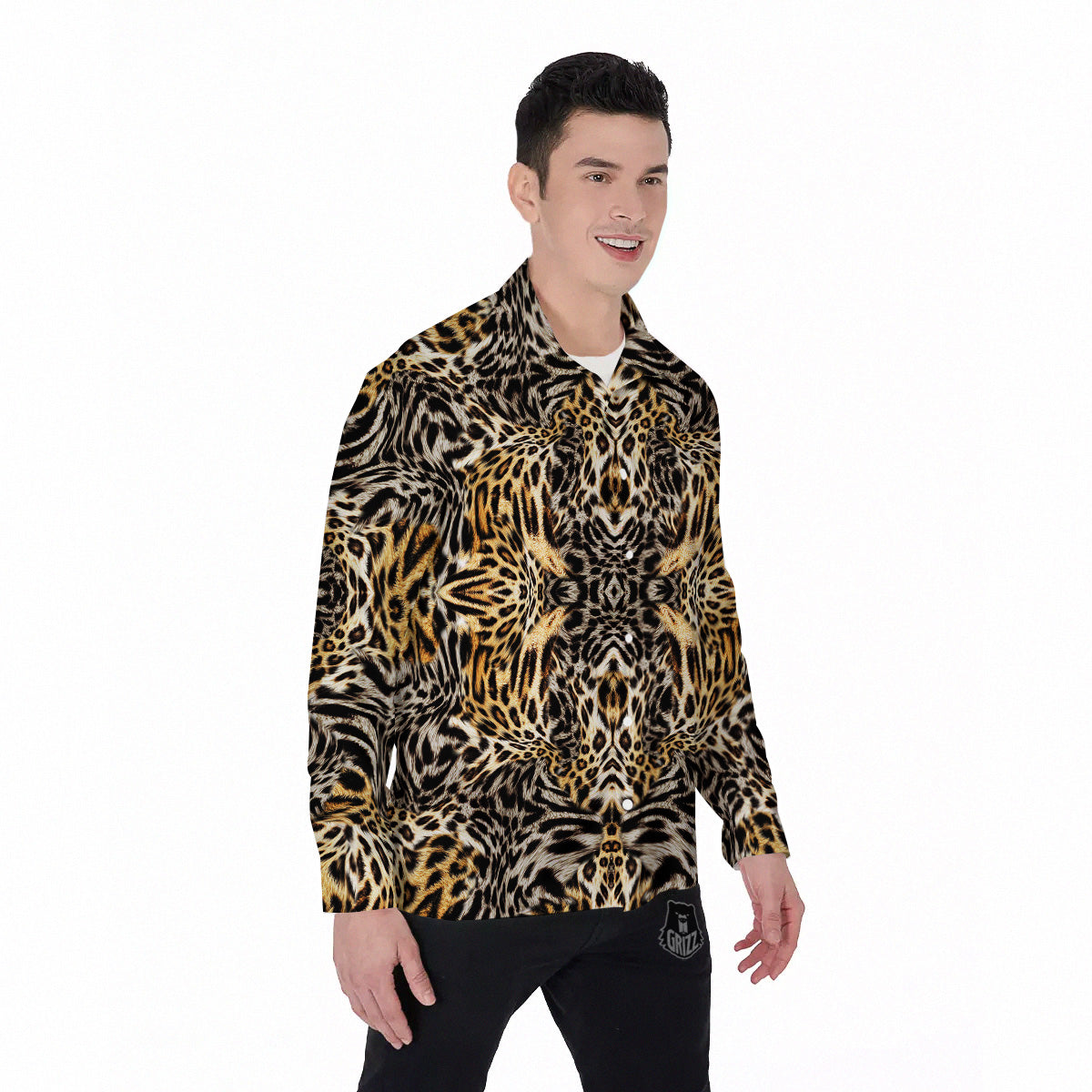 Leopard Skin Texture Print Pattern Men's Long Sleeve Shirts-grizzshop