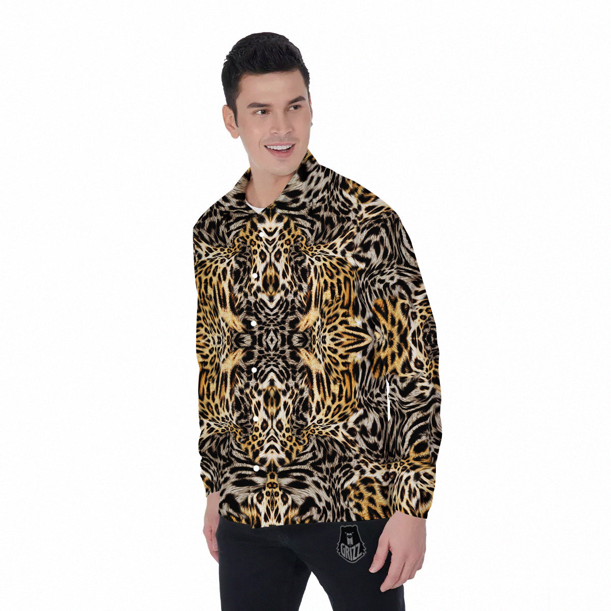 Leopard Skin Texture Print Pattern Men's Long Sleeve Shirts-grizzshop