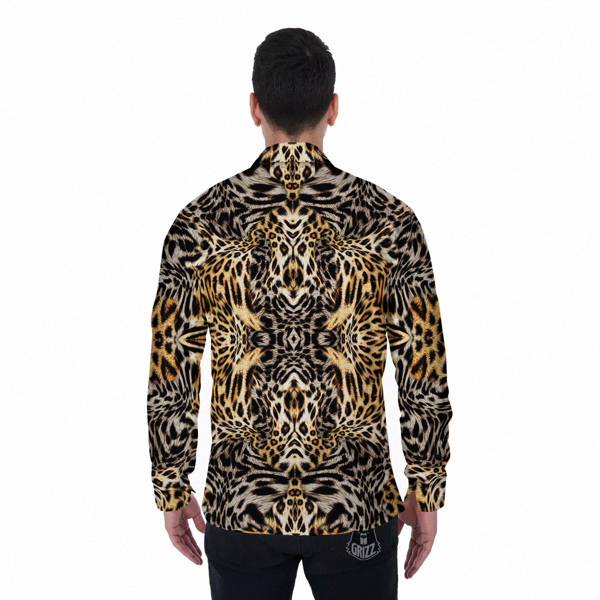 Leopard Skin Texture Print Pattern Men's Long Sleeve Shirts-grizzshop