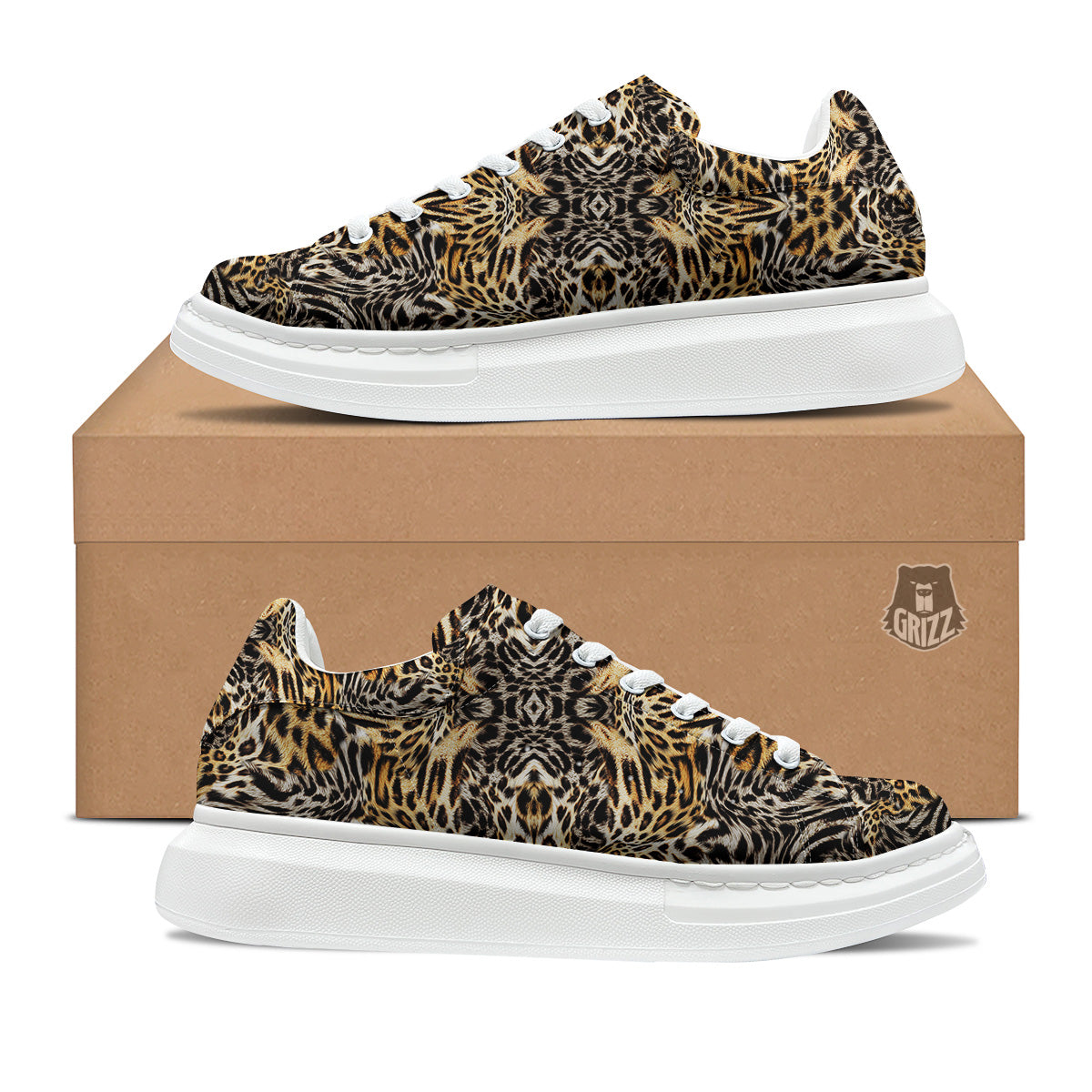 Leopard Skin Texture Print Pattern Platform Shoes-grizzshop
