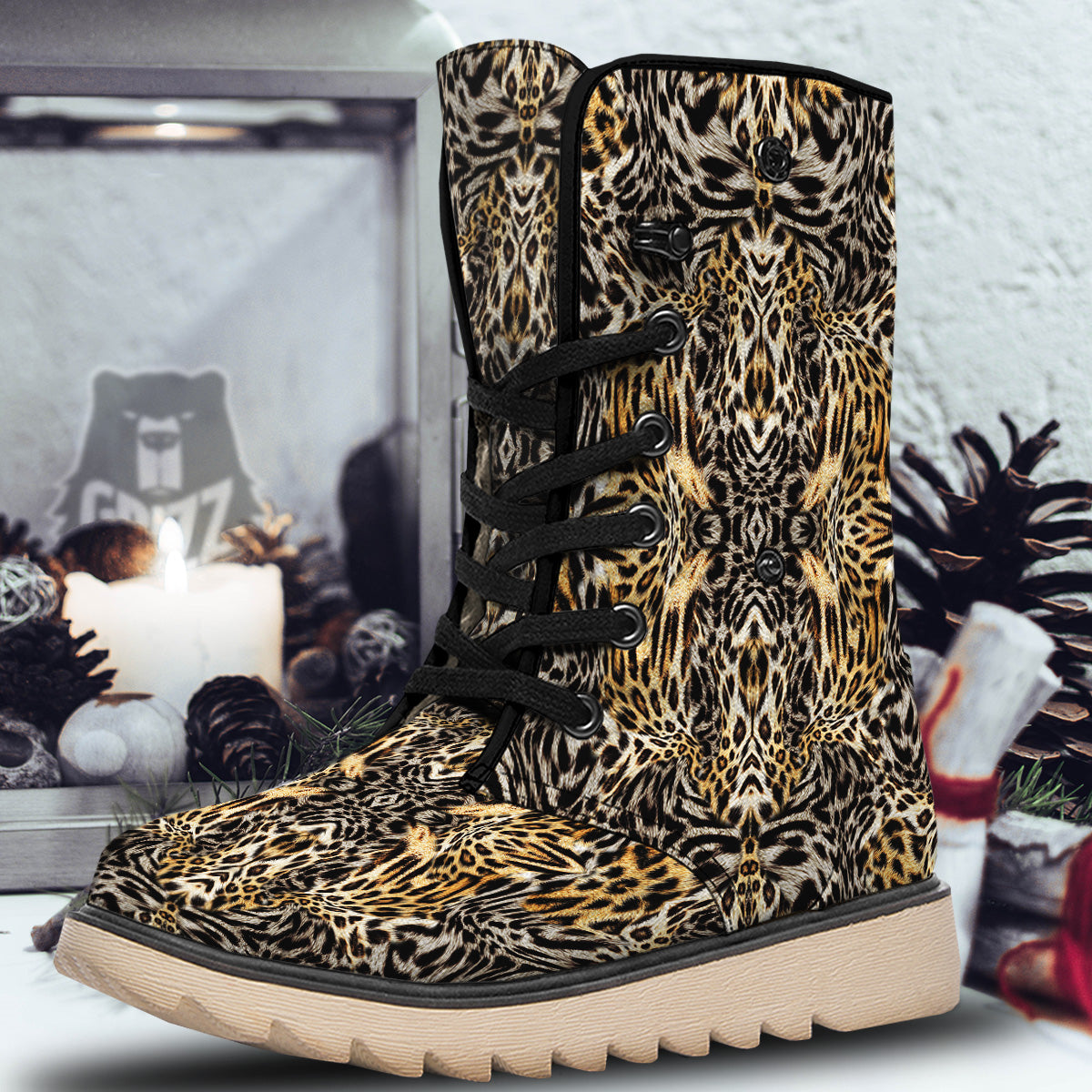Leopard Skin Texture Print Pattern Snow Boots-grizzshop