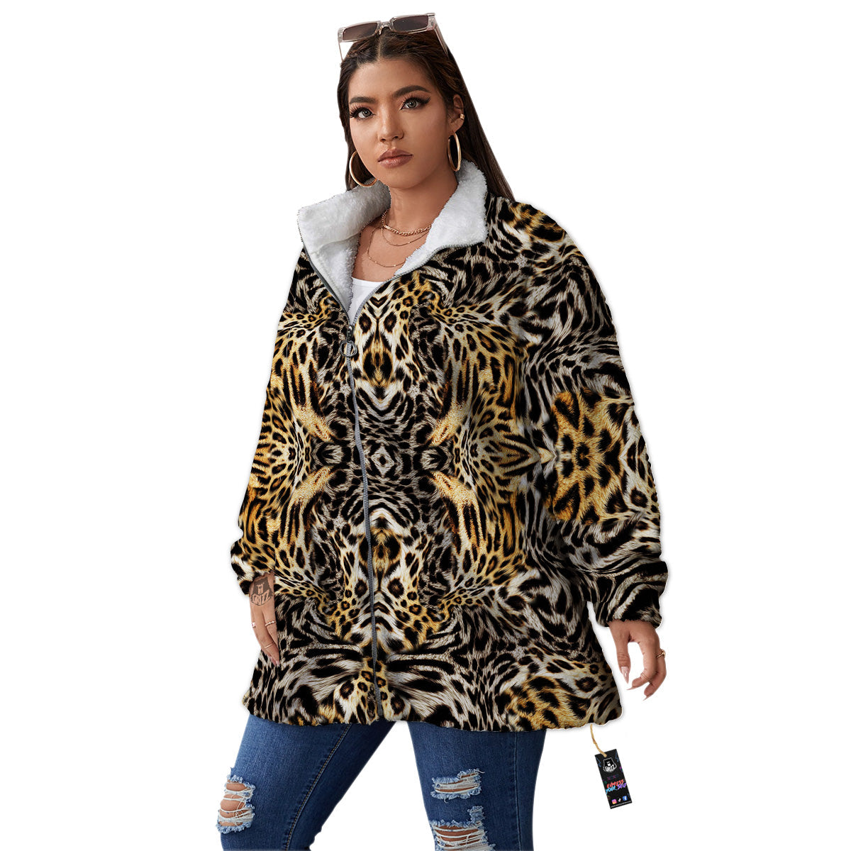 Leopard Skin Texture Print Pattern Women's Sherpa Jacket-grizzshop