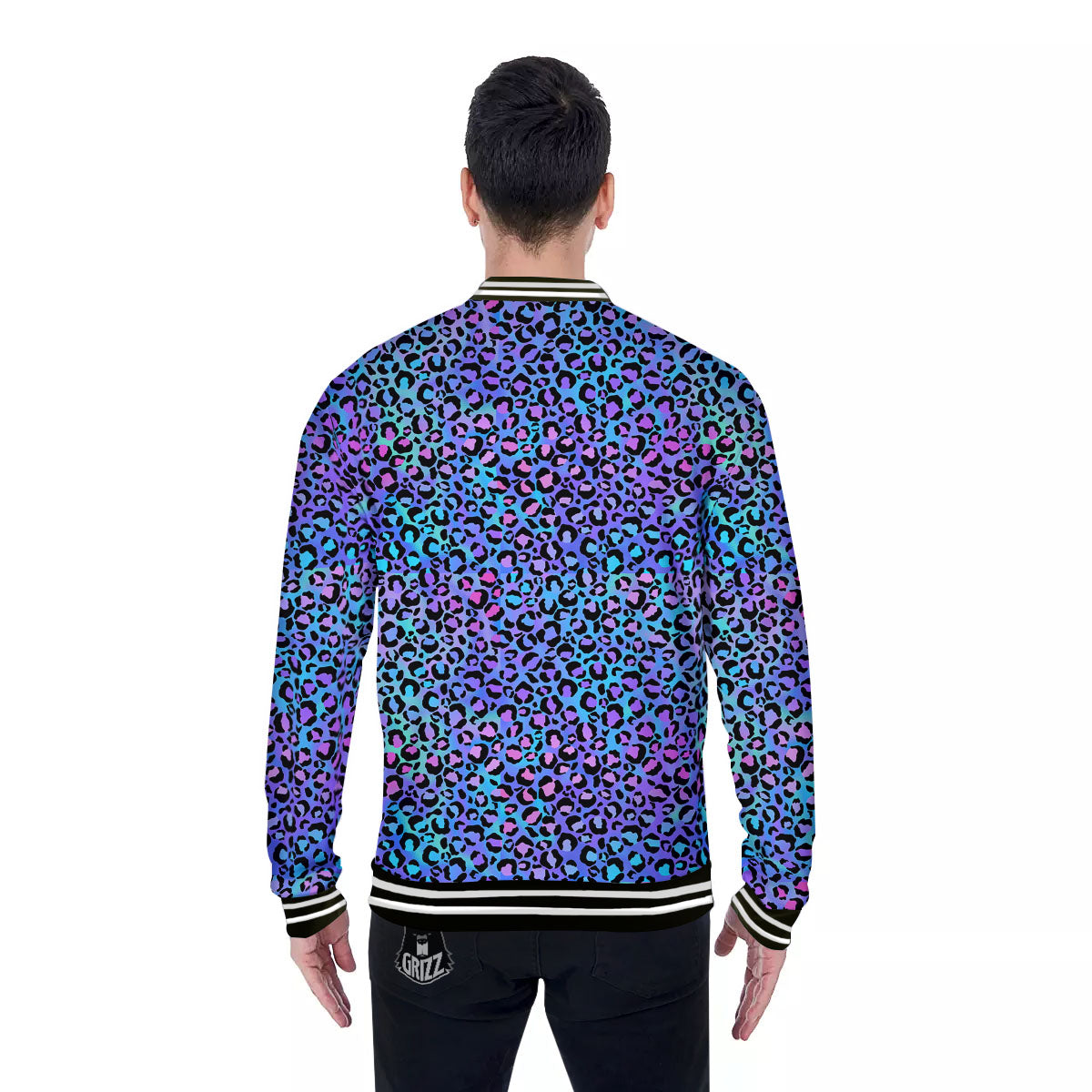 Leopard Teal And Purple Print Pattern Baseball Jacket-grizzshop