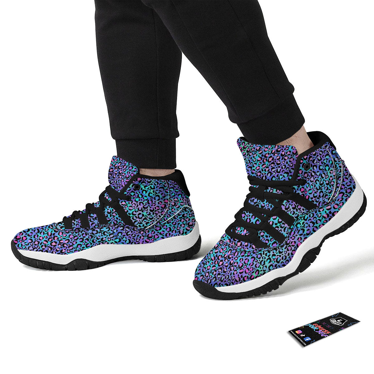 Leopard Teal And Purple Print Pattern Black Bball Shoes-grizzshop