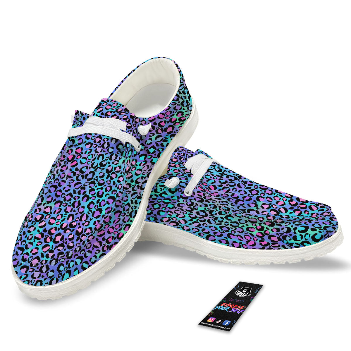 Leopard Teal And Purple Print Pattern Black Loafers-grizzshop