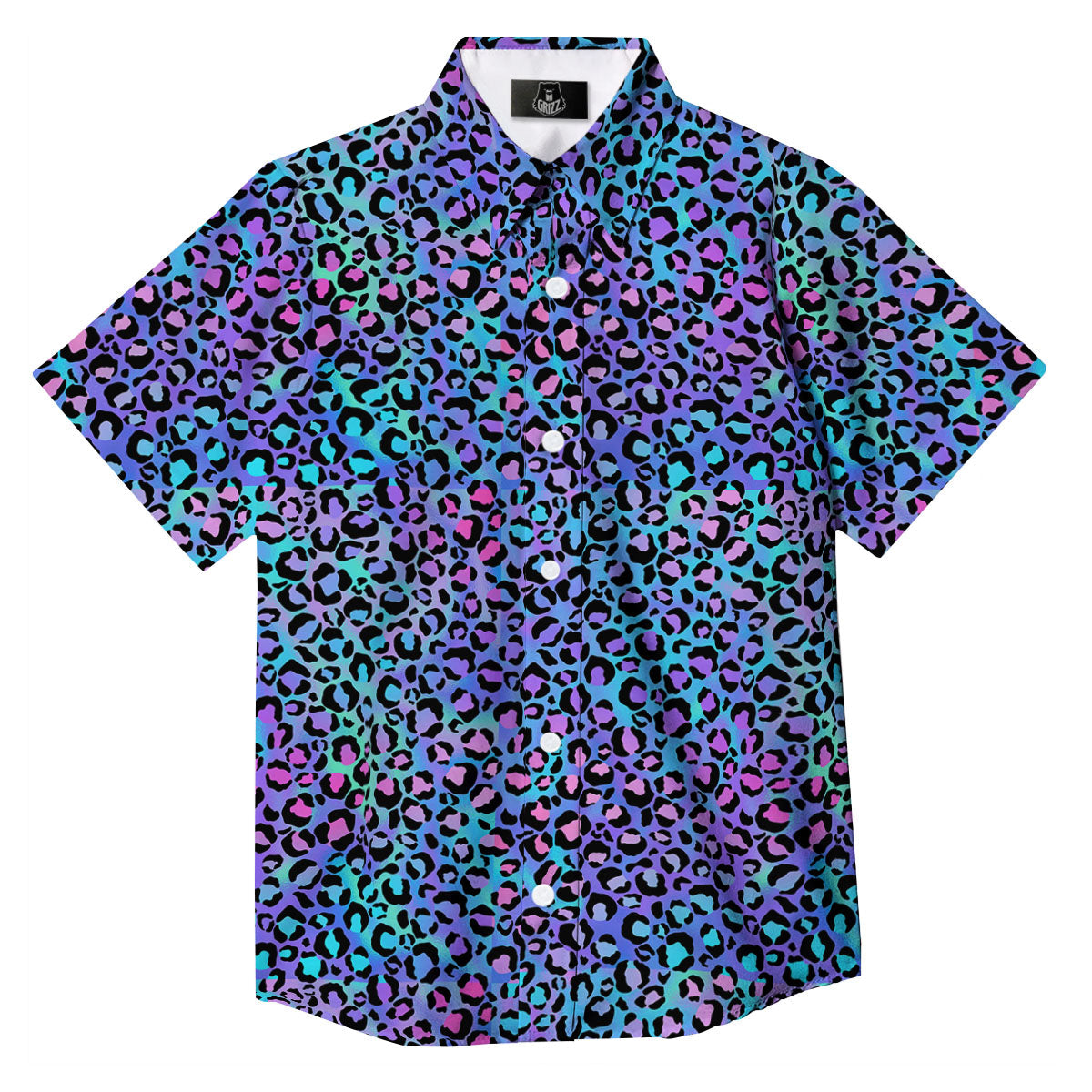 Leopard Teal And Purple Print Pattern Button Up Shirt-grizzshop