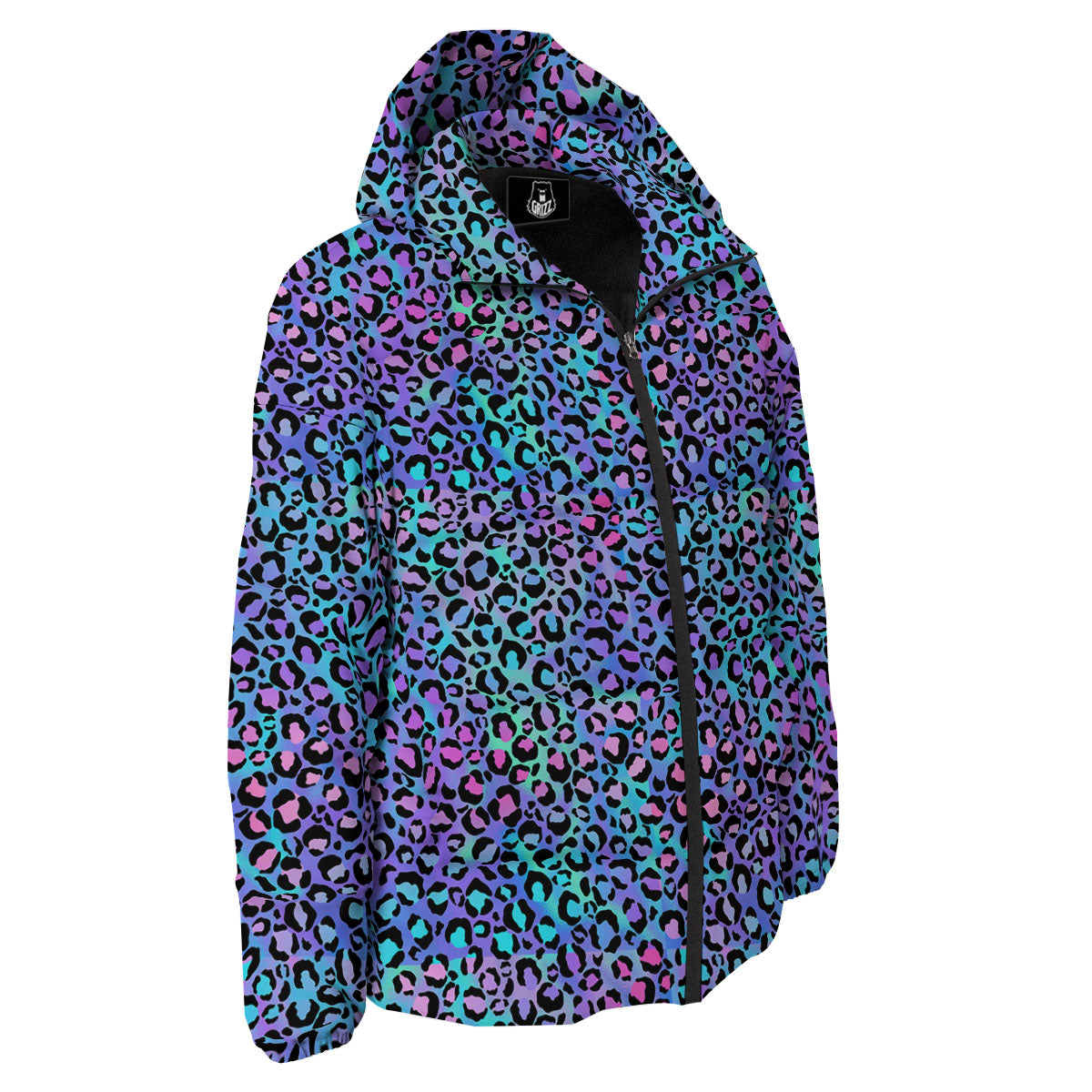 Leopard Teal And Purple Print Pattern Down Jacket-grizzshop