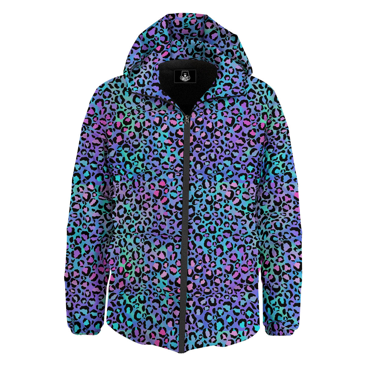 Leopard Teal And Purple Print Pattern Down Jacket-grizzshop