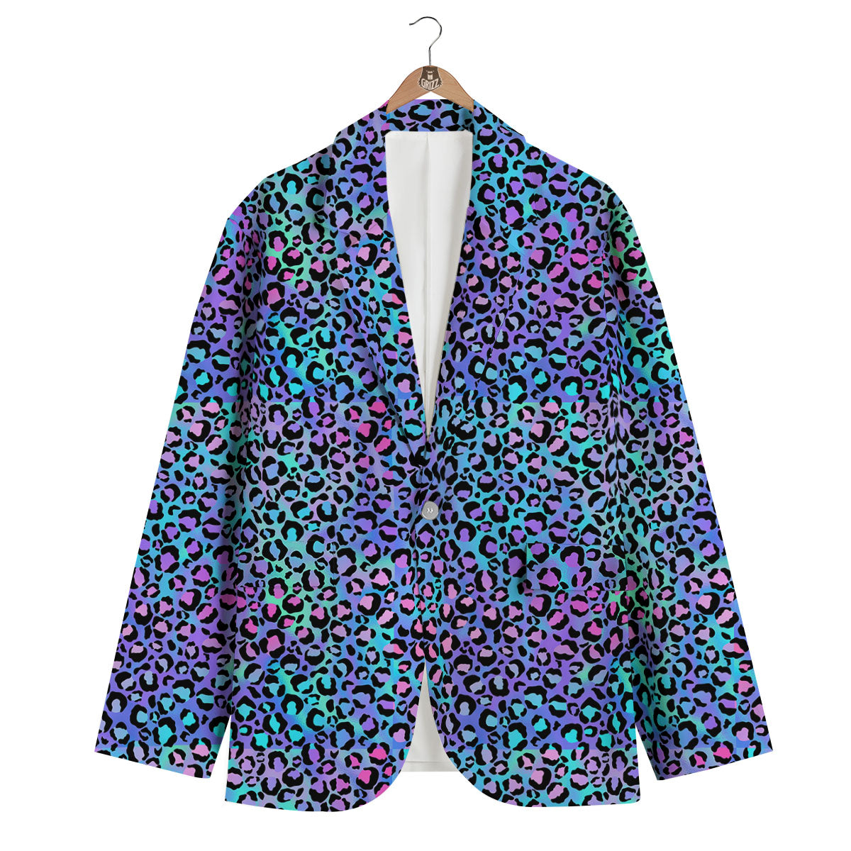 Leopard Teal And Purple Print Pattern Men's Blazer-grizzshop