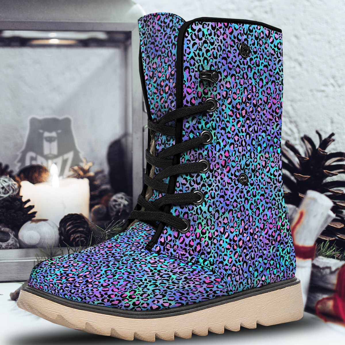 Leopard Teal And Purple Print Pattern Snow Boots-grizzshop