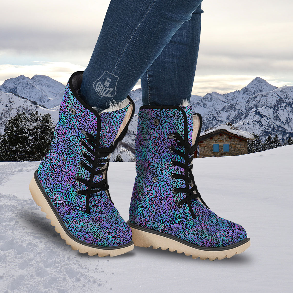 Leopard Teal And Purple Print Pattern Snow Boots-grizzshop