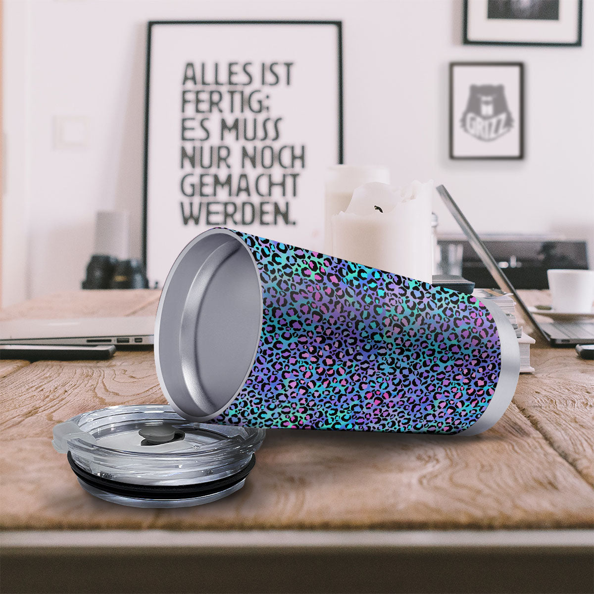 Leopard Teal And Purple Print Pattern Tumbler-grizzshop