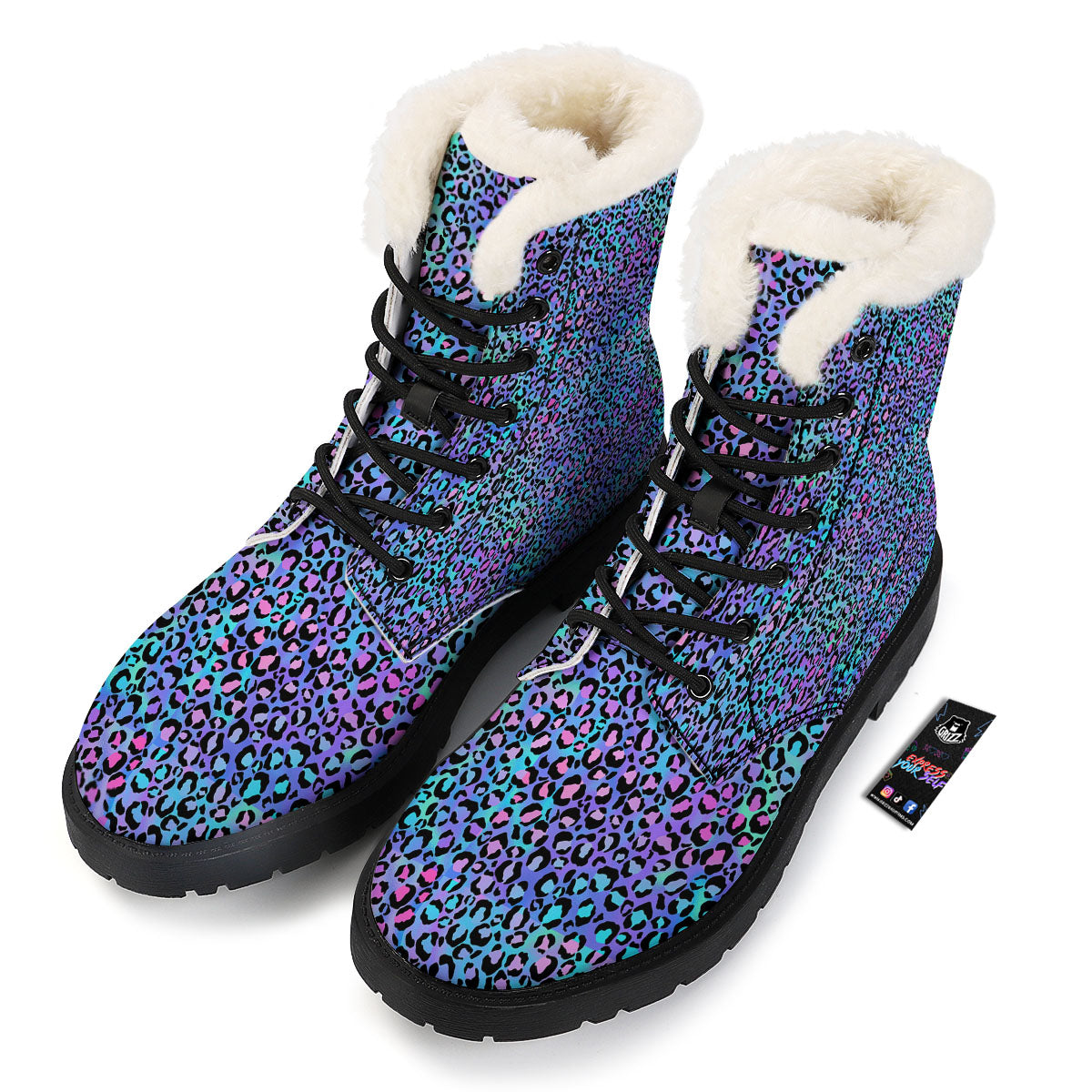 Leopard Teal And Purple Print Pattern Winter Boots-grizzshop